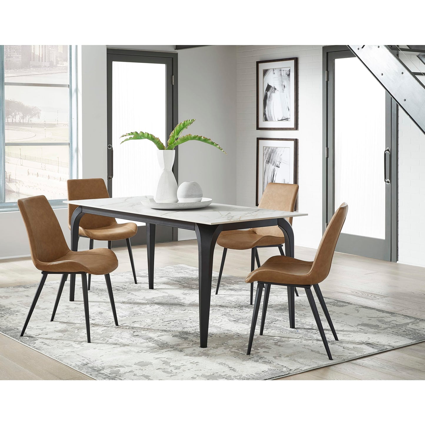 Modus Nicoya Stone Top Rectangular Dining Table in Pumpkin Spice Stone and Black Metal