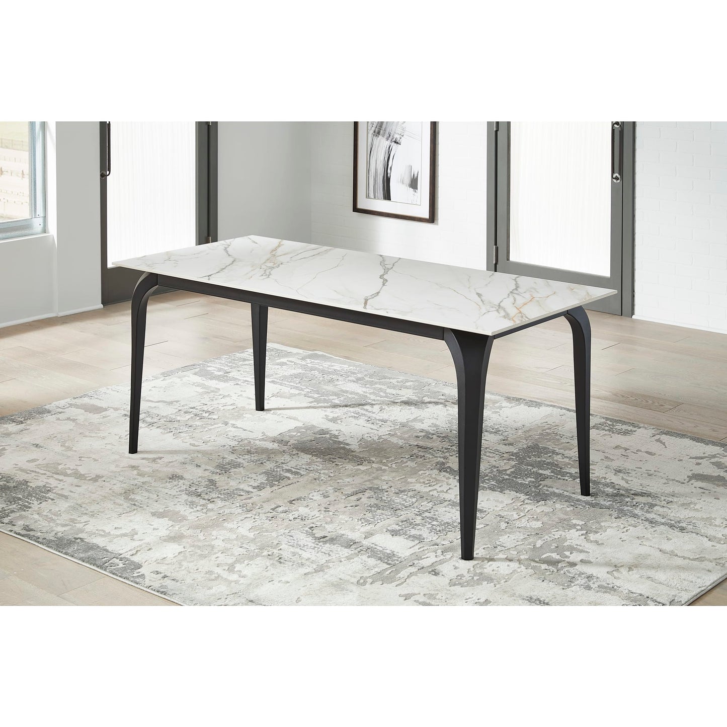 Modus Nicoya Stone Top Rectangular Dining Table in Pumpkin Spice Stone and Black Metal