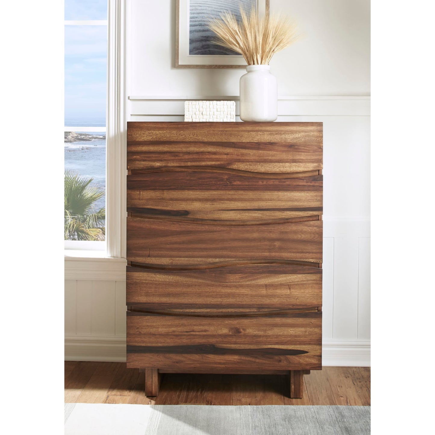 Modus Modus Modus Ocean Five Drawer Solid Wood Chest in Natural Sengon