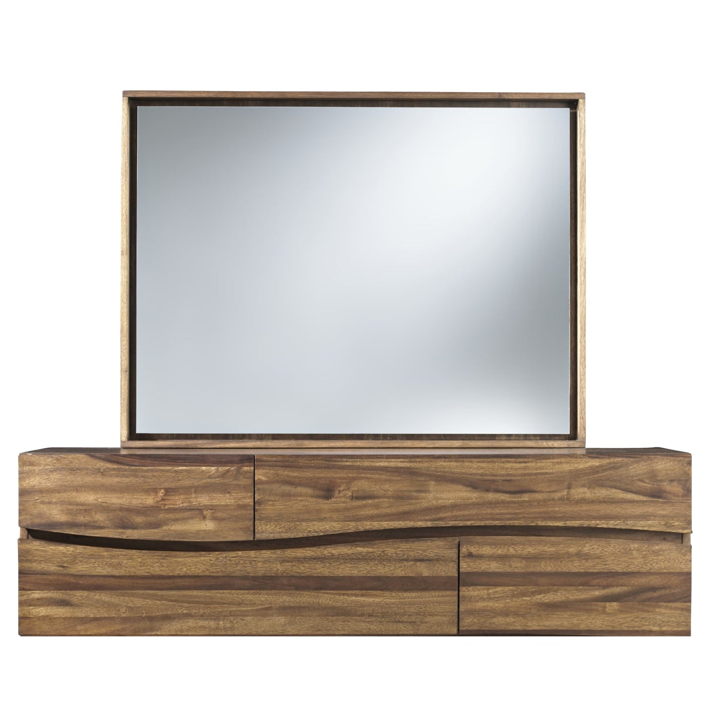Modus Ocean Solid Wood Floating Glass Mirror in Natural Sengon