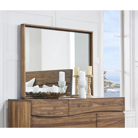Modus Ocean Solid Wood Floating Glass Mirror in Natural Sengon