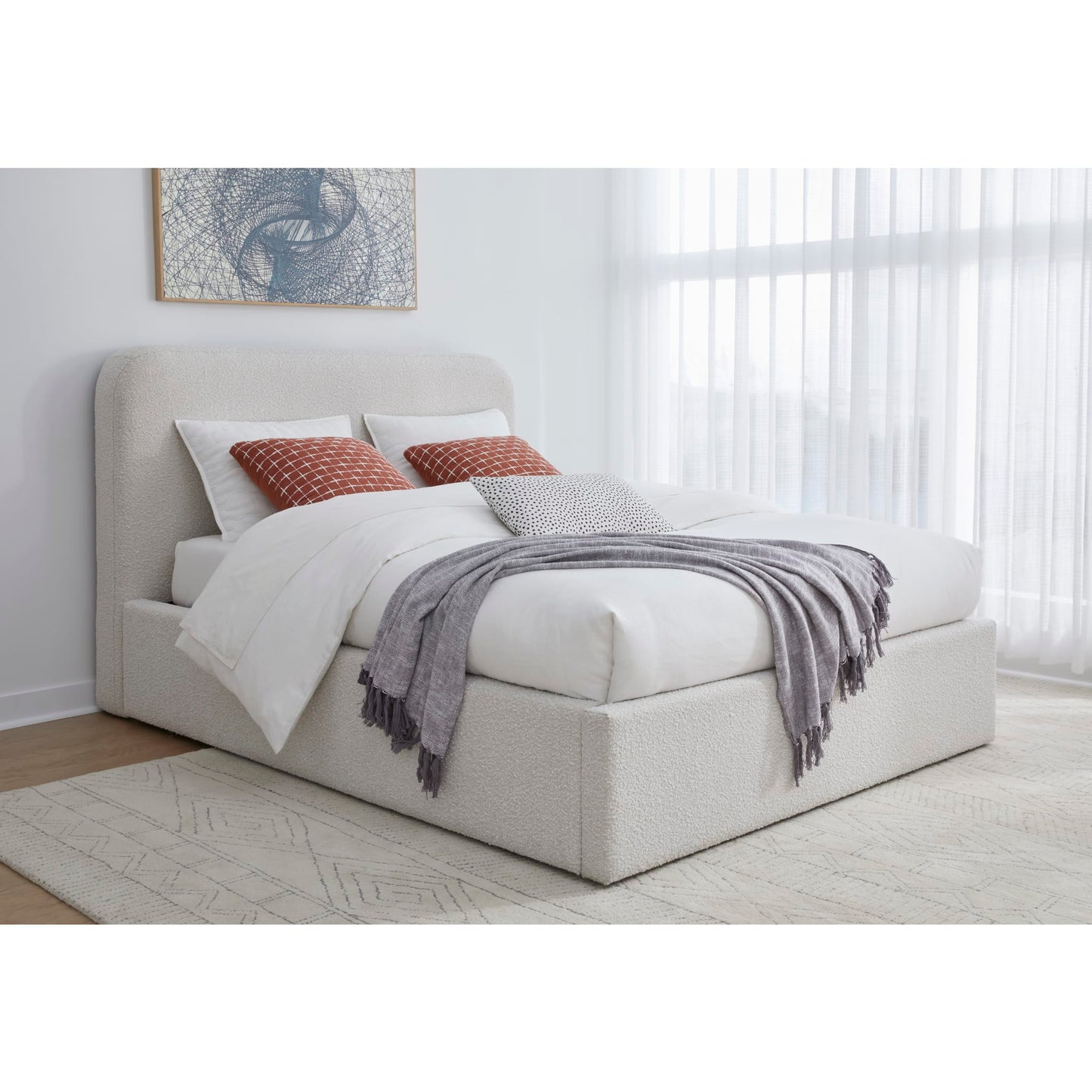Modus Off-White Upholstered Platform Bed in Ricotta Boucle