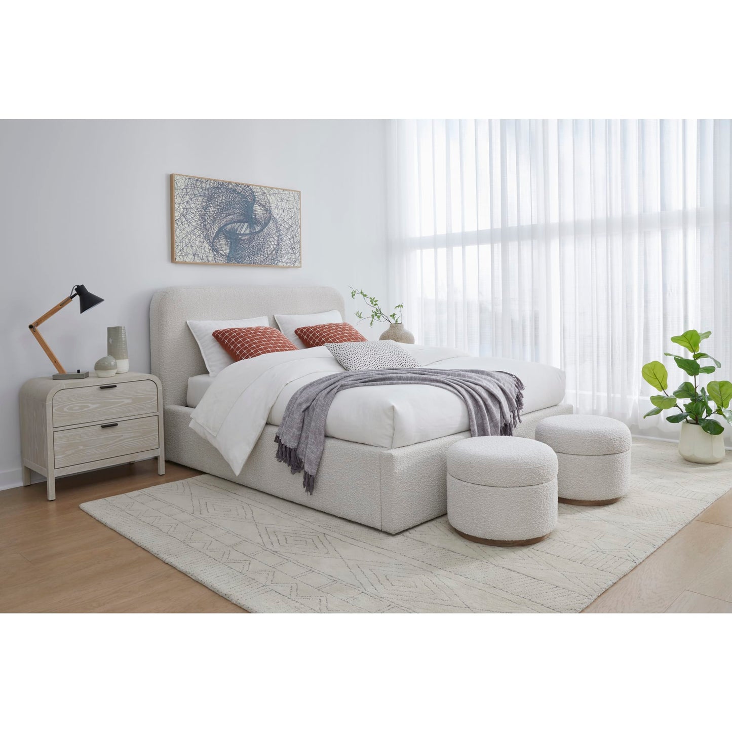 Modus Off-White Upholstered Platform Bed in Ricotta Boucle