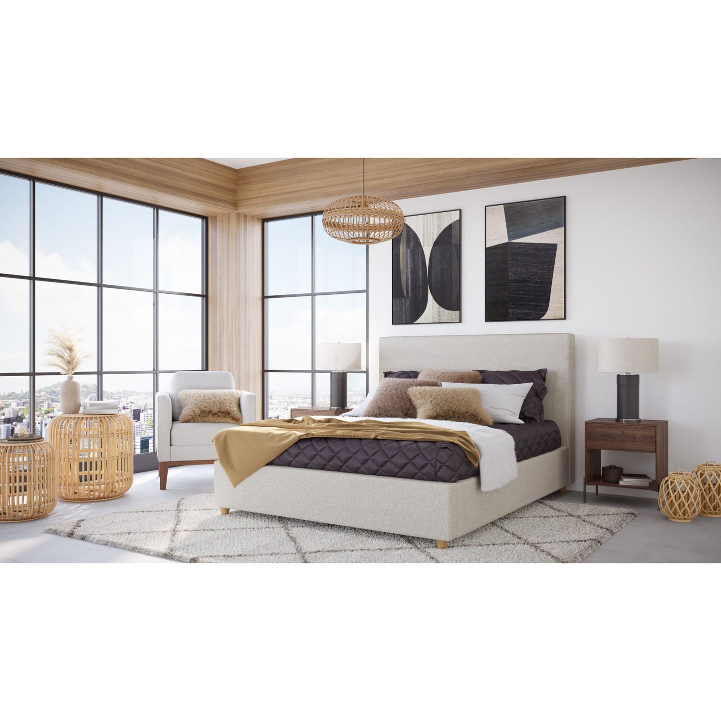 Modus Olivia Upholstered Platform Bed in Ivory