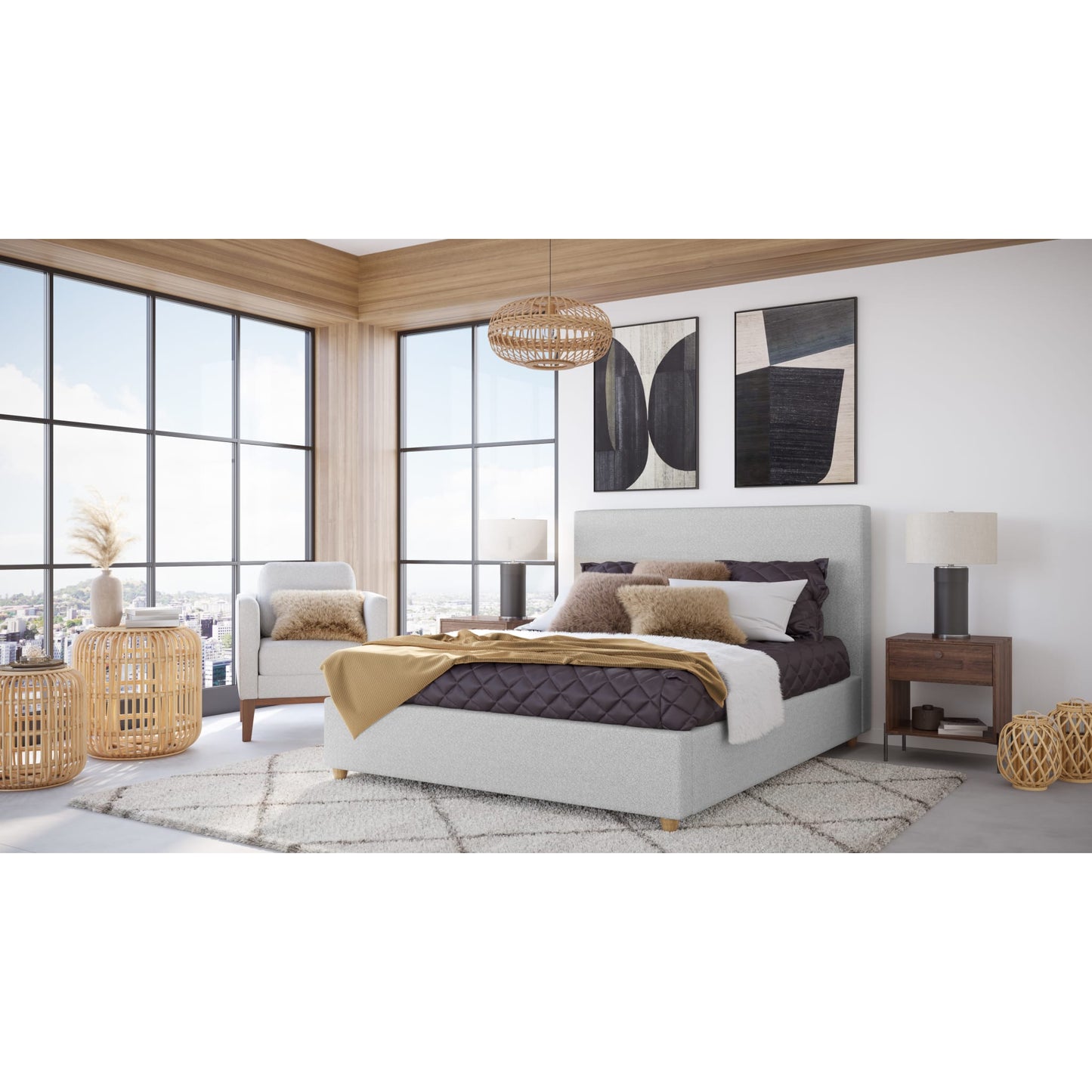 Modus Olivia Upholstered Platform Bed in Linen