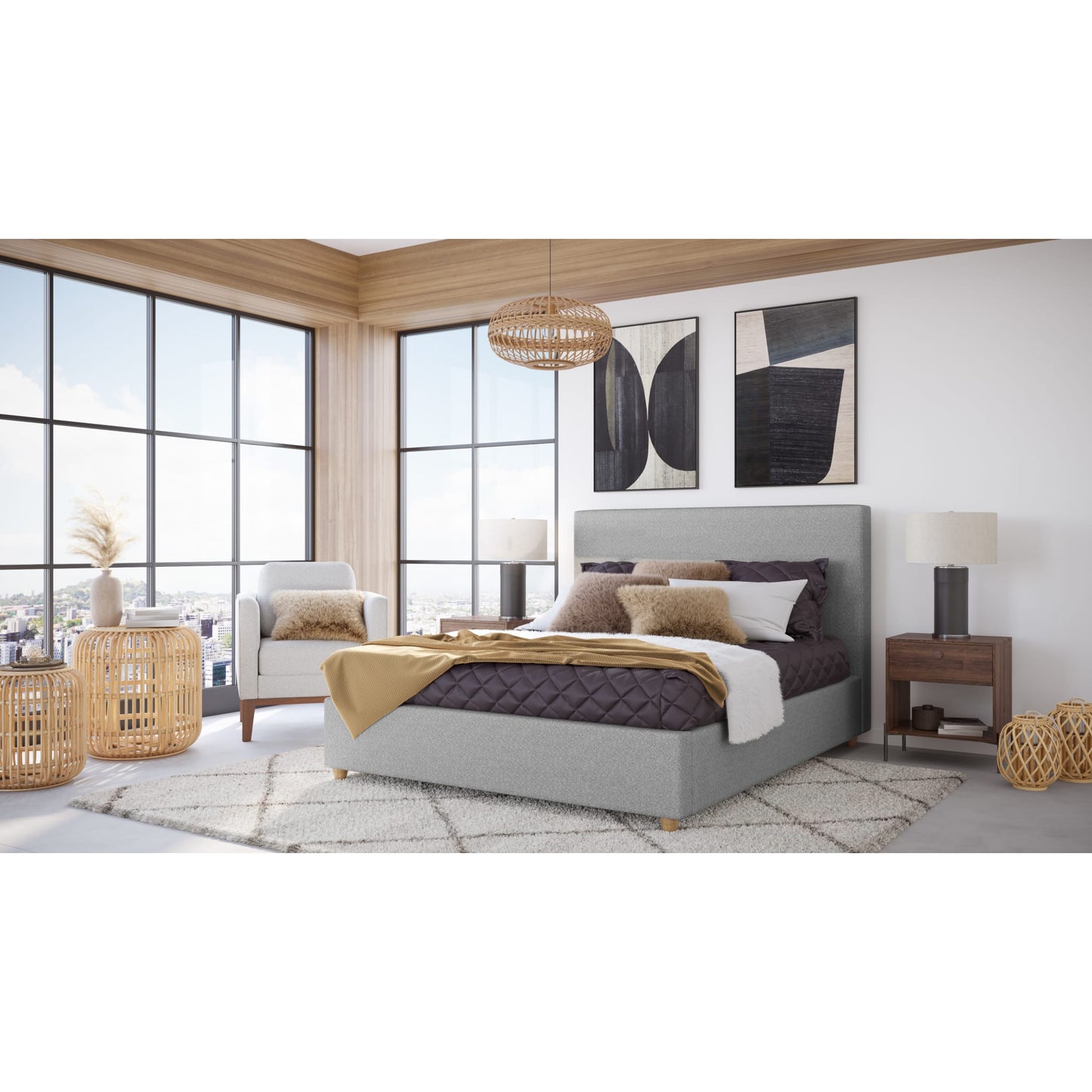 Modus Olivia Upholstered Platform Bed in Pewter