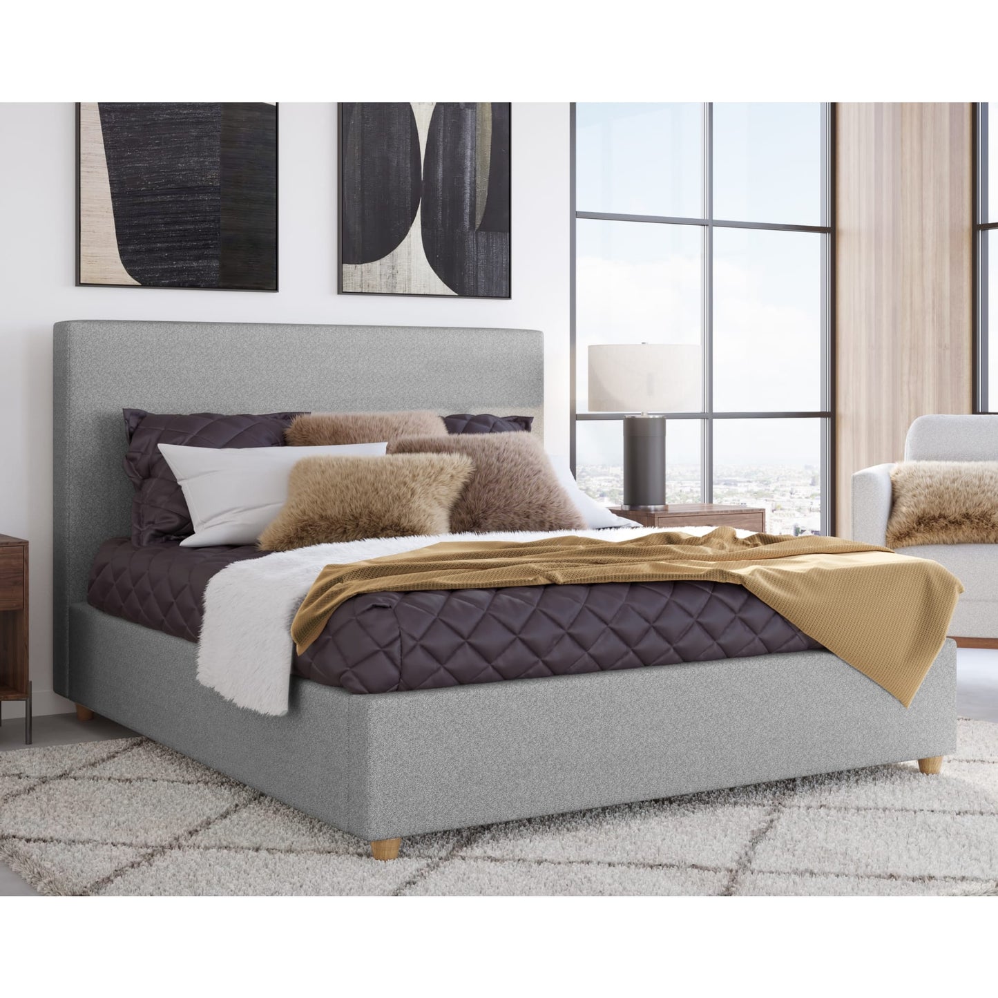 Modus Olivia Upholstered Platform Bed in Pewter