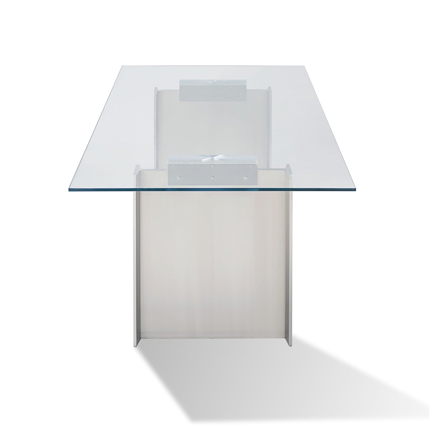 Modus Omnia 84 inch Rectangular Dining Table Ultra Clear Glass and brushed Stainless Steel