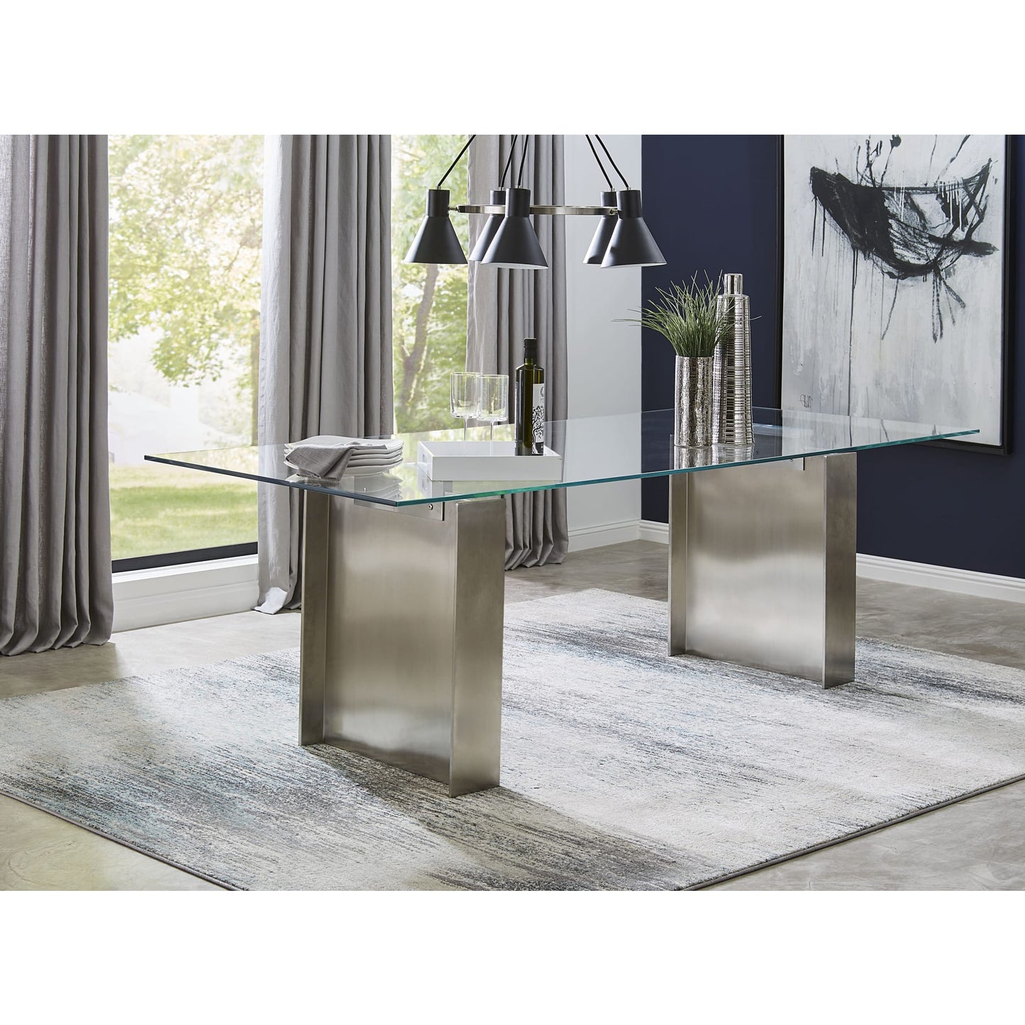 Modus Omnia 84 inch Rectangular Dining Table Ultra Clear Glass and brushed Stainless Steel