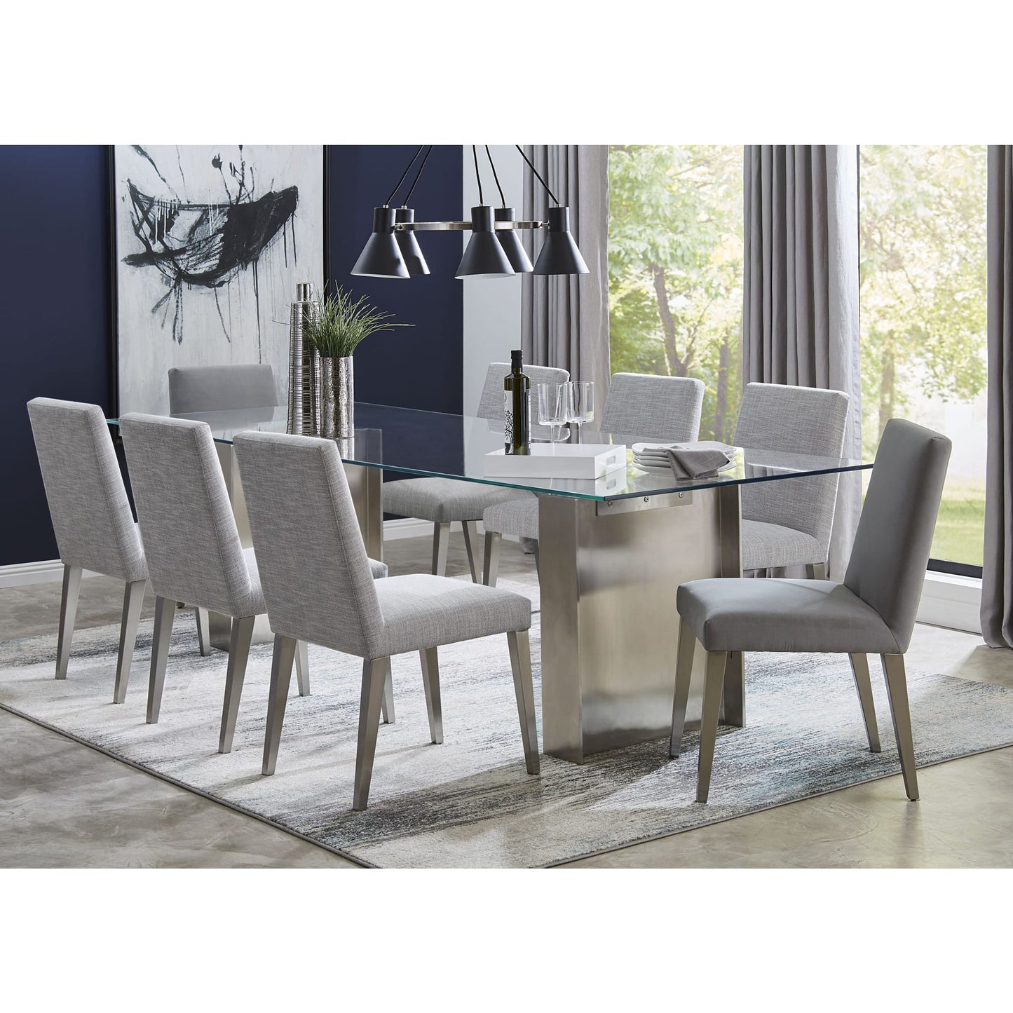 Modus Omnia Dining Chair in Silver Linen and Brushed Stainless Steel