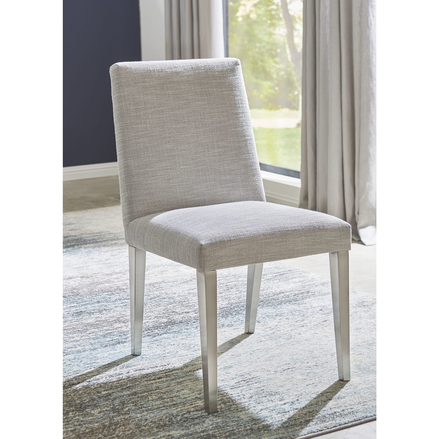 Modus Omnia Dining Chair in Silver Linen and Brushed Stainless Steel