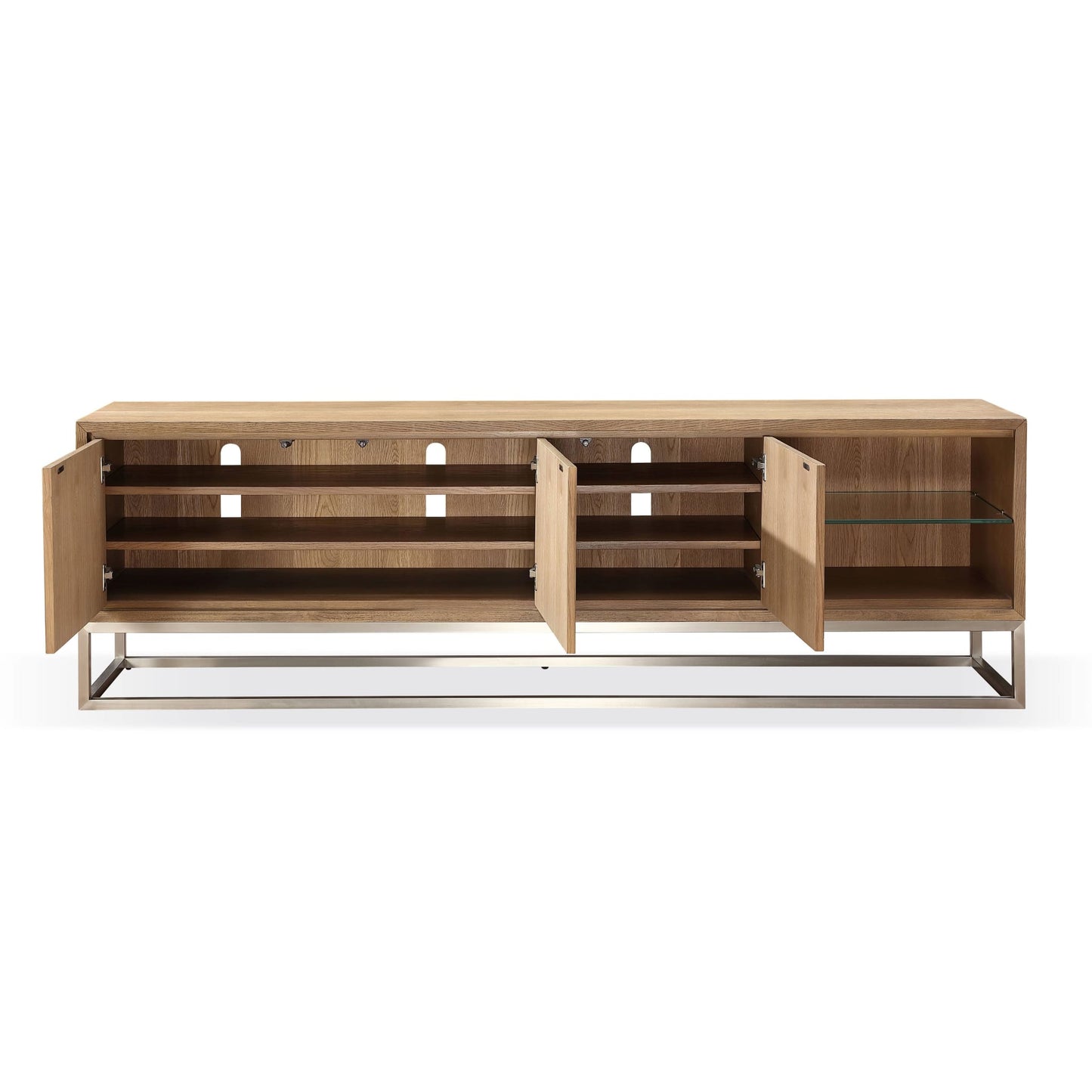 Modus One Coastal Modern 84 inch TV Console in Brushed Stainless Steel and Bisque