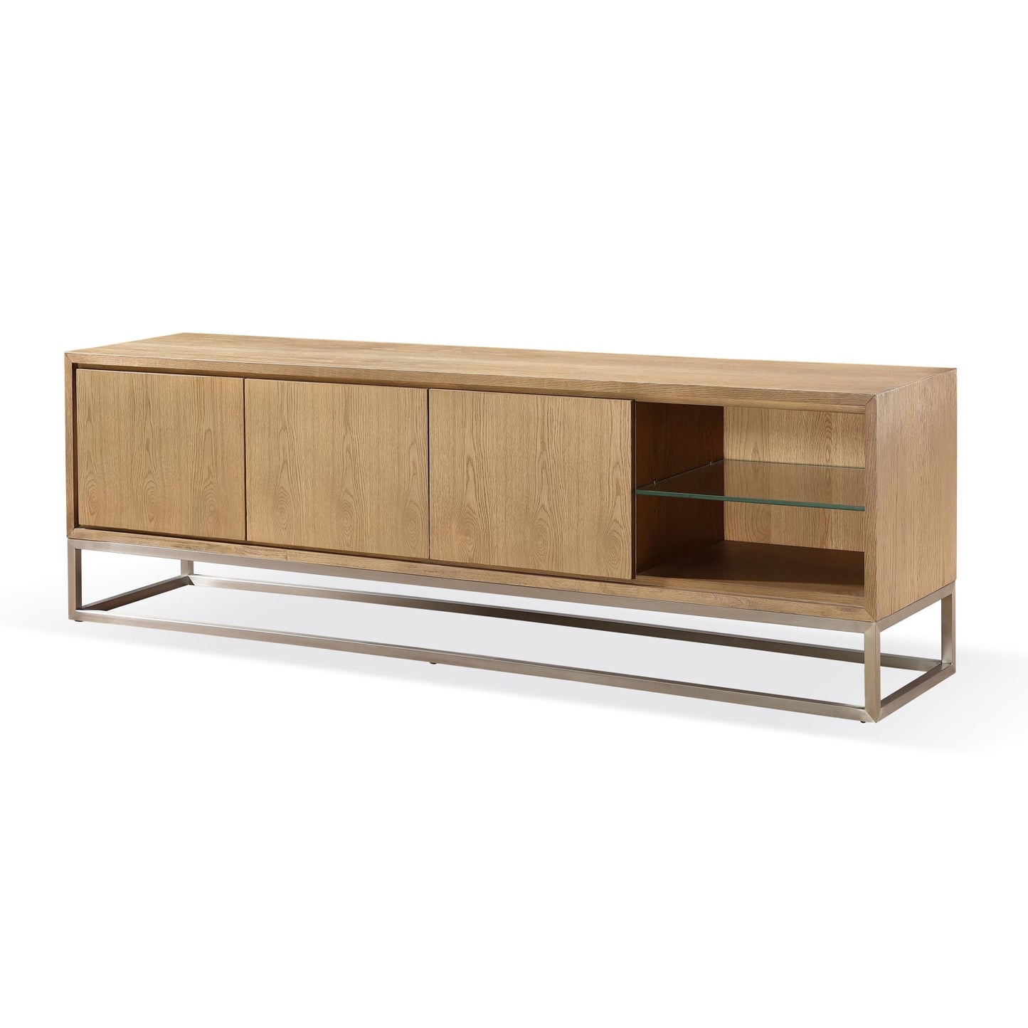 Modus One Coastal Modern 84 inch TV Console in Brushed Stainless Steel and Bisque