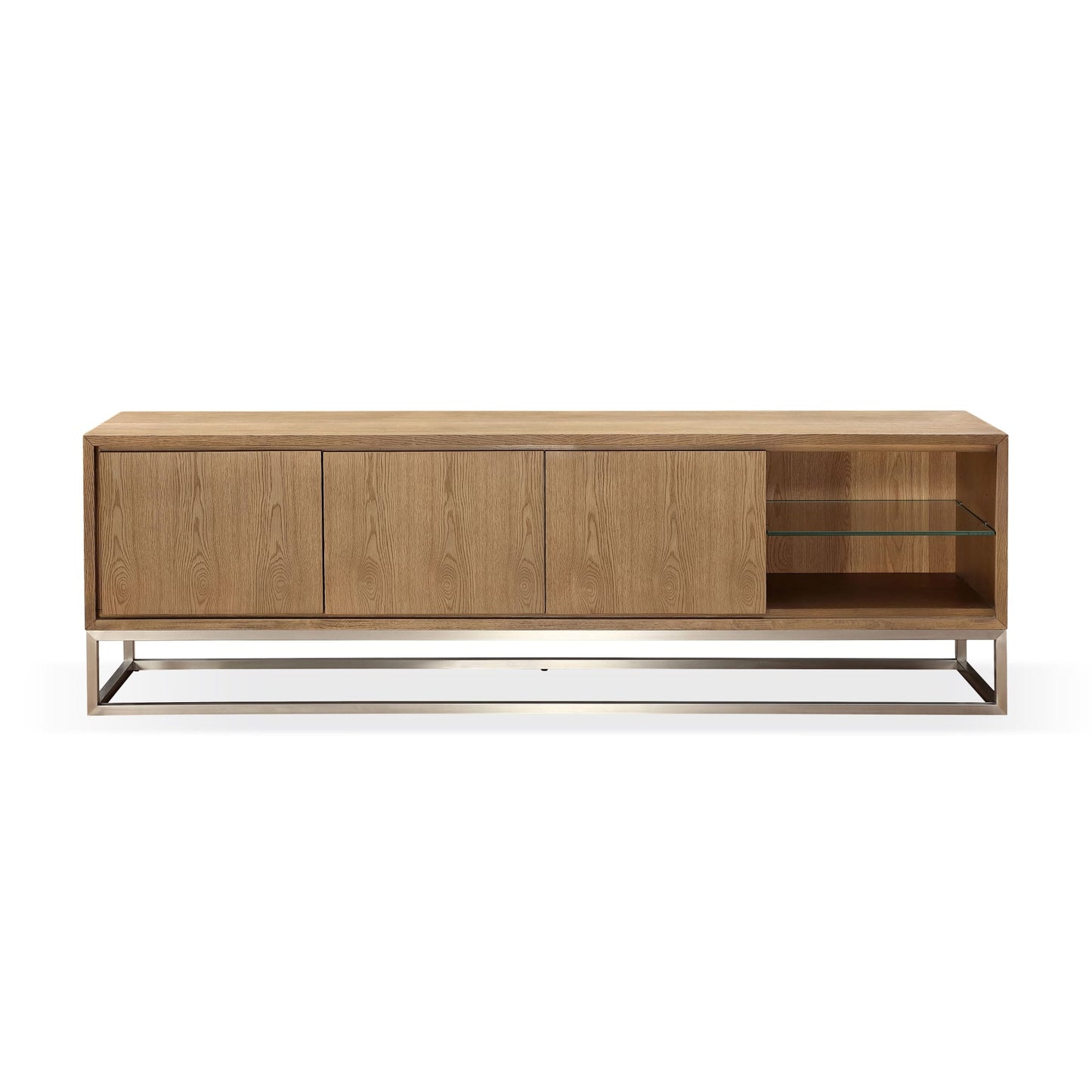 Modus One Coastal Modern 84 inch TV Console in Brushed Stainless Steel and Bisque