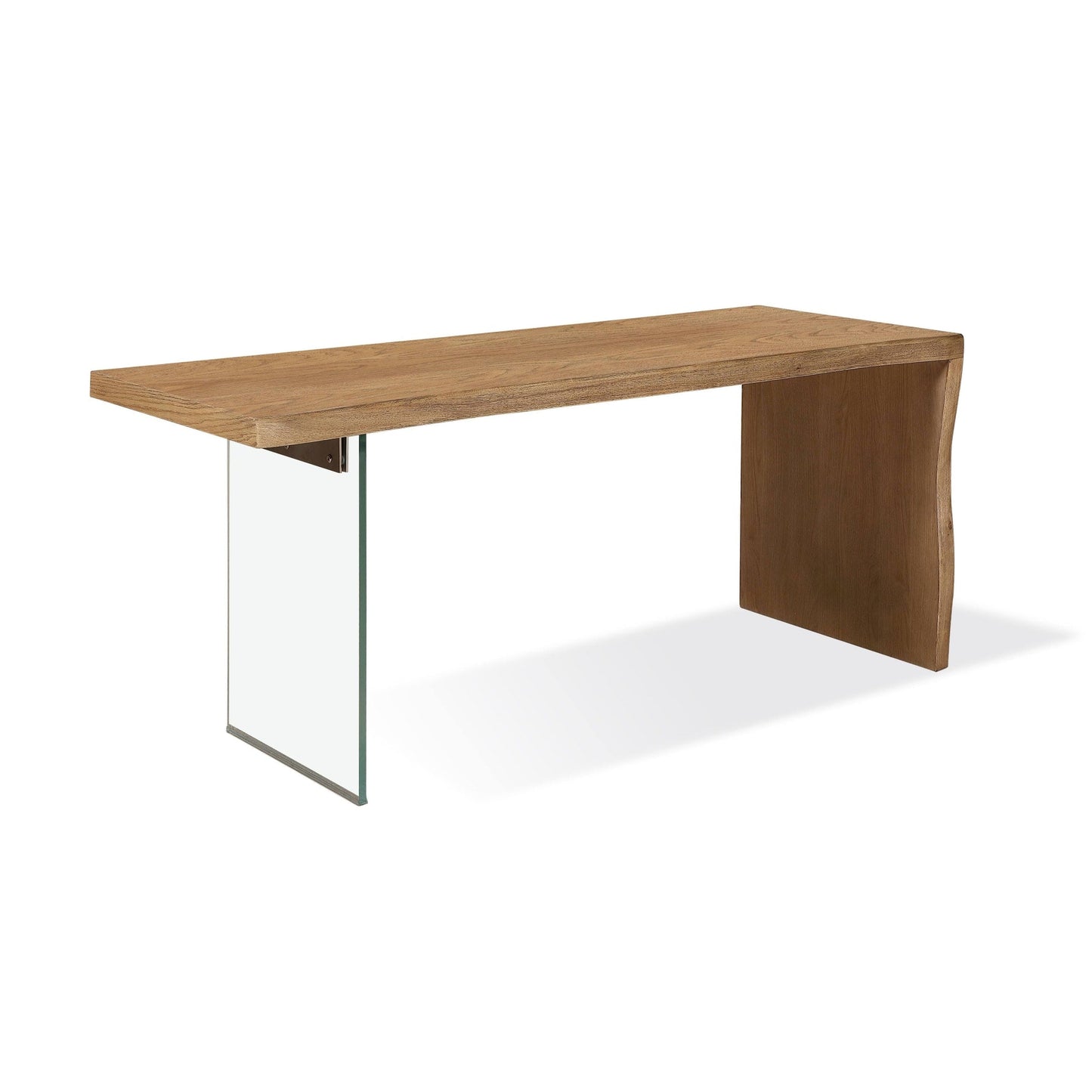 Modus One Live-Edge White Oak and Glass Console Table in Bisque