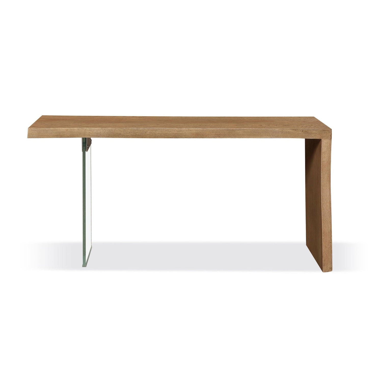 Modus One Live-Edge White Oak and Glass Console Table in Bisque