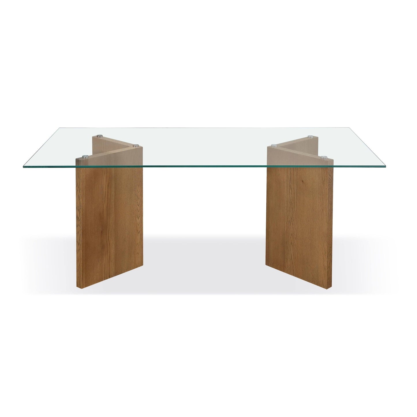 Modus One Modern Coastal Glass Top Dining Table in White Oak