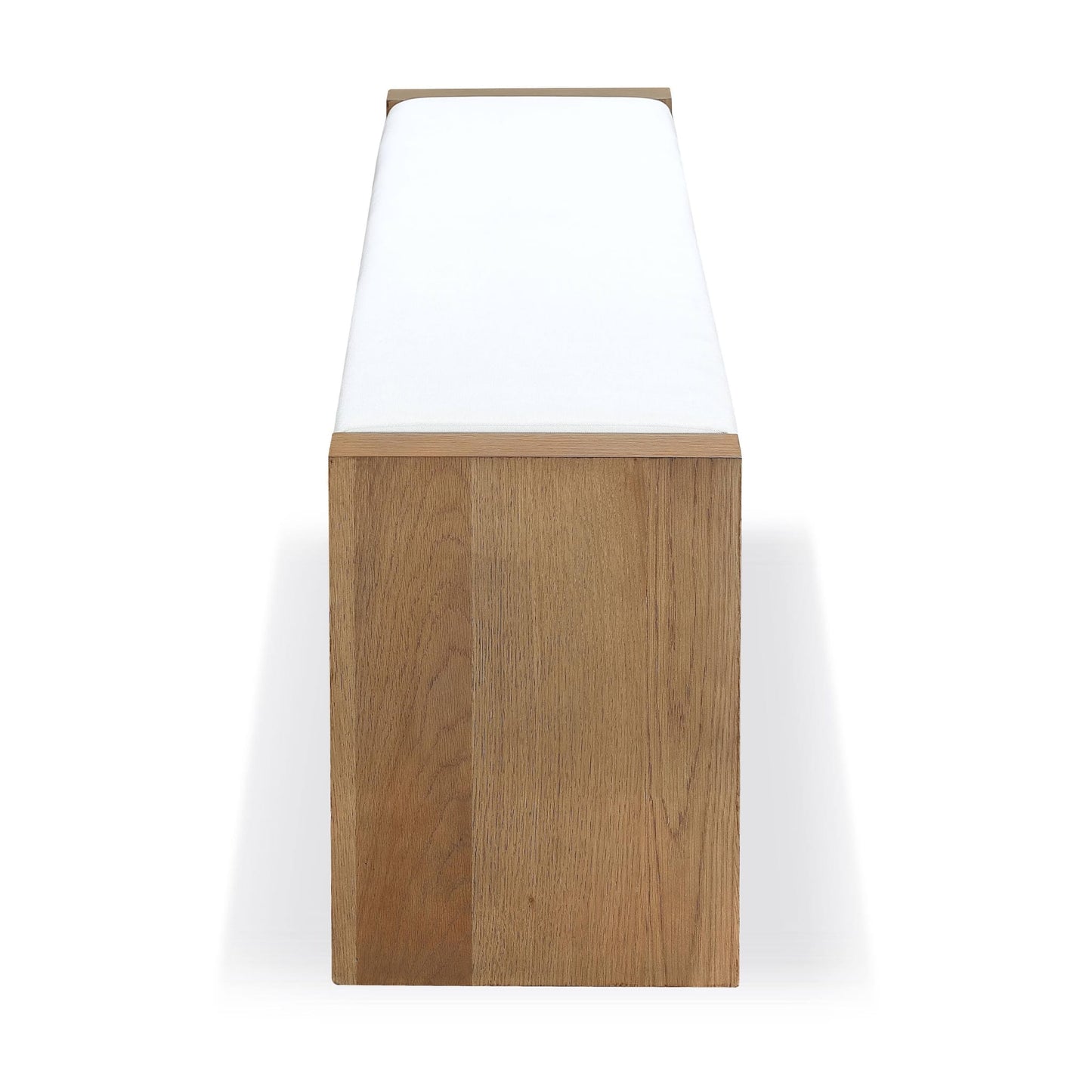 Modus One Modern Coastal Slab Leg Upholstered Dining Bench in White Oak and White Pearl