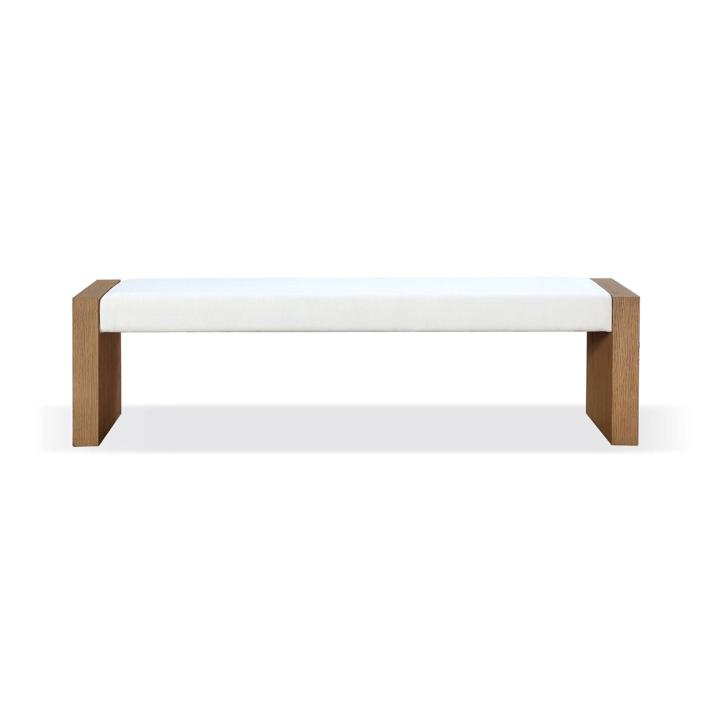 Modus One Modern Coastal Slab Leg Upholstered Dining Bench in White Oak and White Pearl