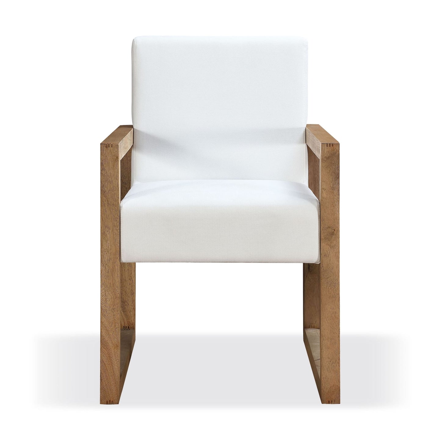Modus One Modern Coastal Sled Leg Upholstered Dining Arm Chair in White Pearl and Bisque
