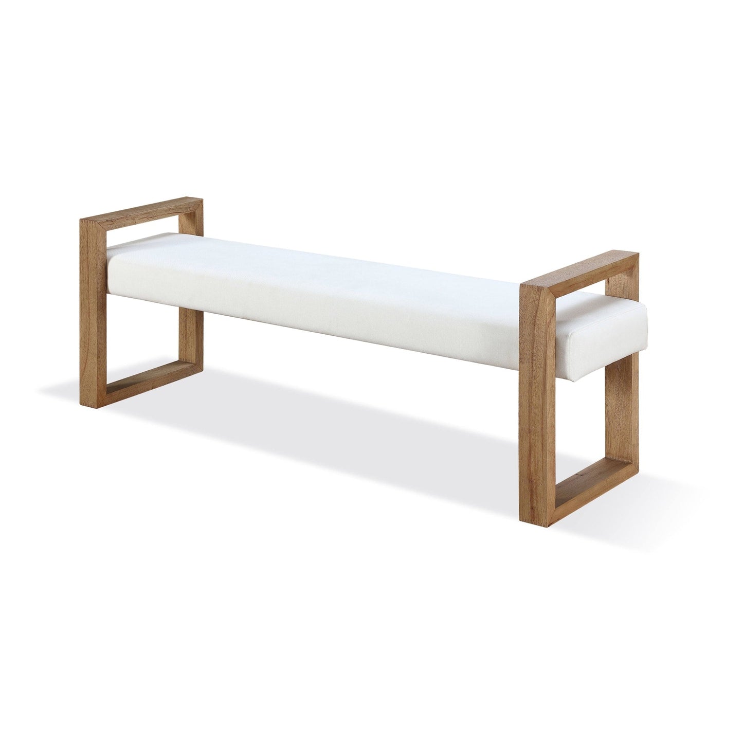 Modus One Modern Coastal Sled Leg Upholstered Dining Bench in White Pearl and Bisque