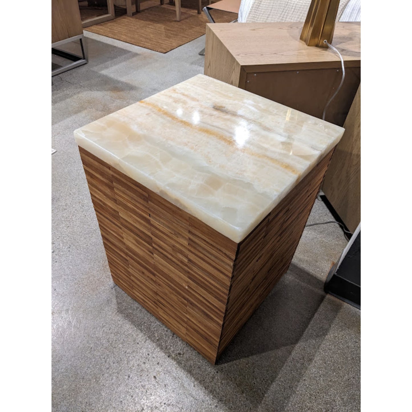 Modus One Stone Wood Tile End Table in Onyx and Solid Teak