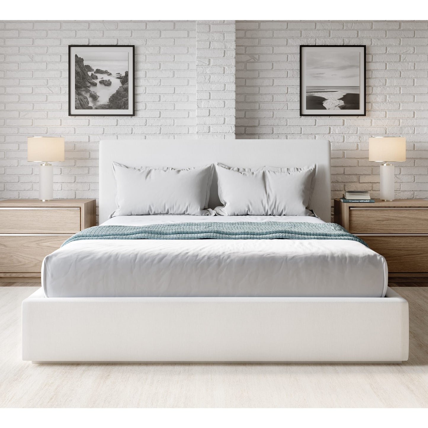 Modus One Upholstered Footboard Storage Bed in Pearl