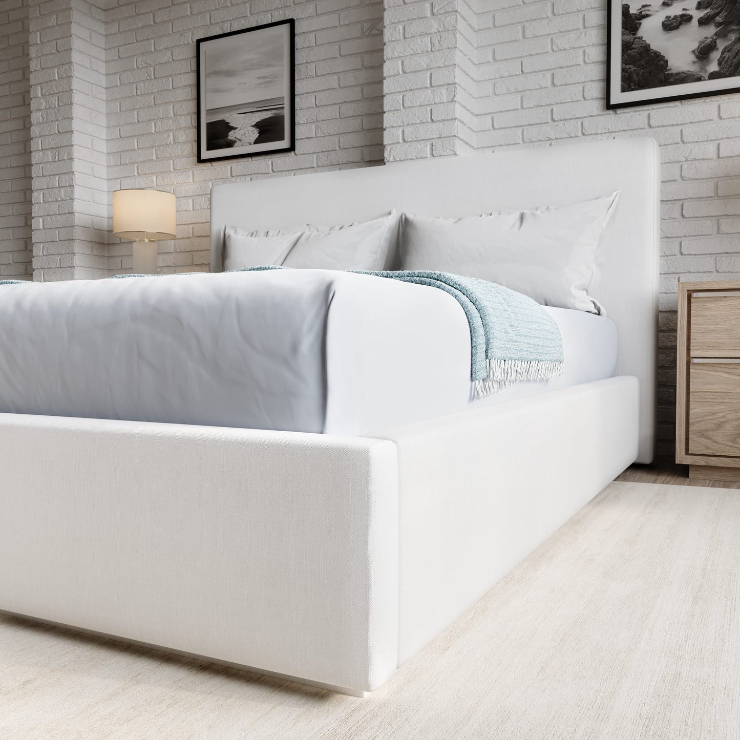 Modus One Upholstered Platform Bed in Pearl