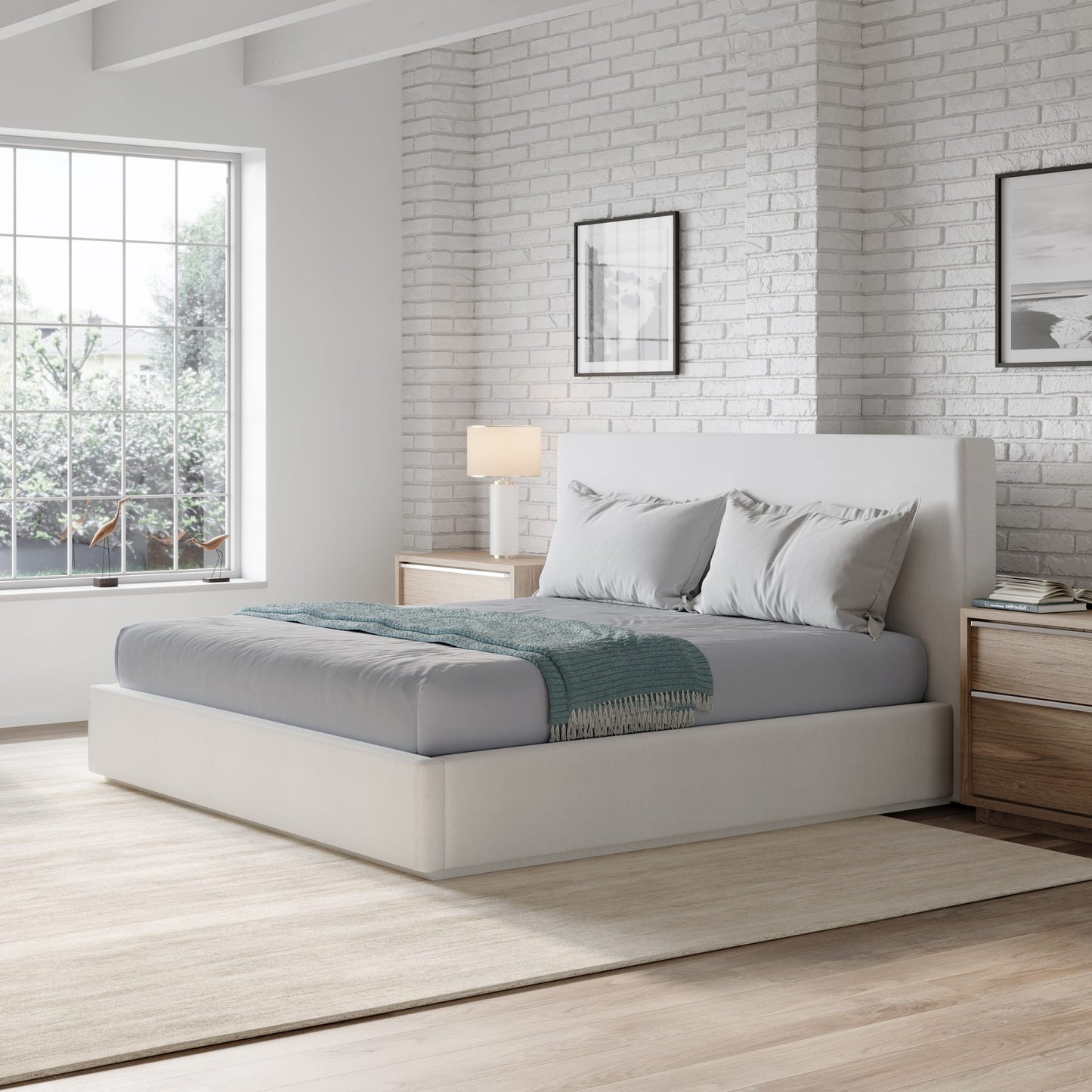 Modus One Upholstered Platform Bed in Pearl