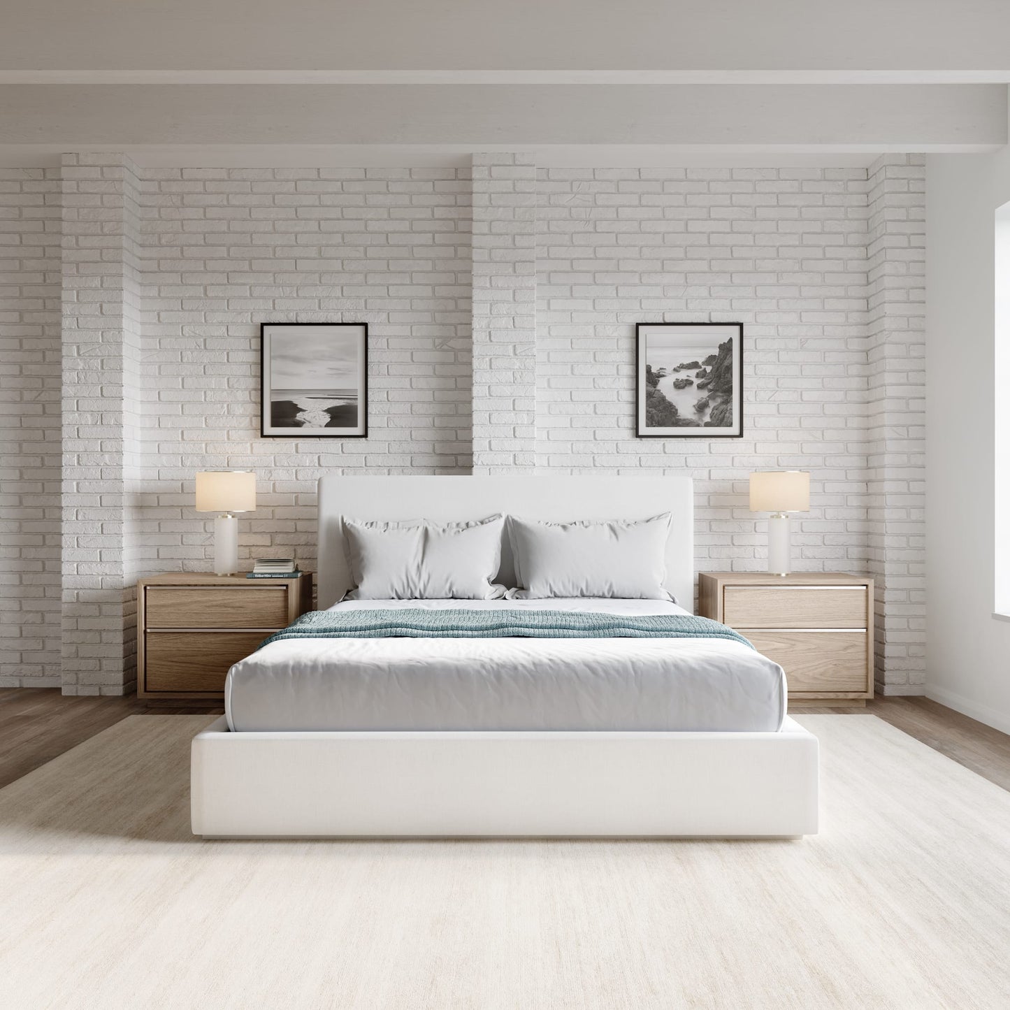 Modus One Upholstered Platform Bed in Pearl
