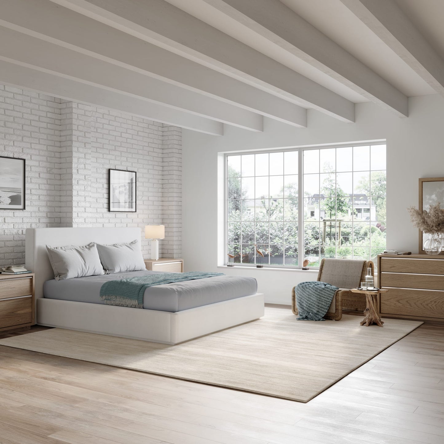 Modus One Upholstered Platform Bed in Pearl