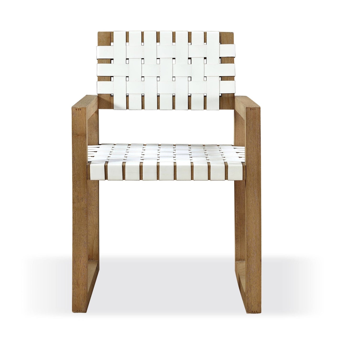 Modus One Woven Leather and Solid Wood Dining Arm Chair in White and Bisque