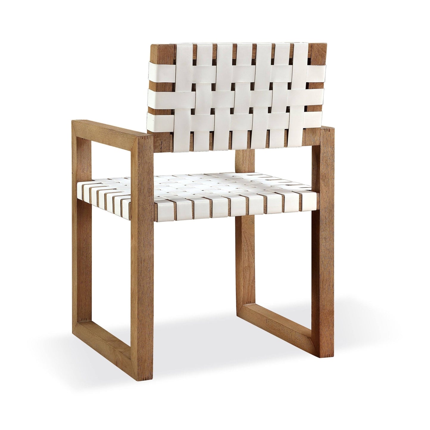 Modus One Woven Leather and Solid Wood Dining Arm Chair in White and Bisque