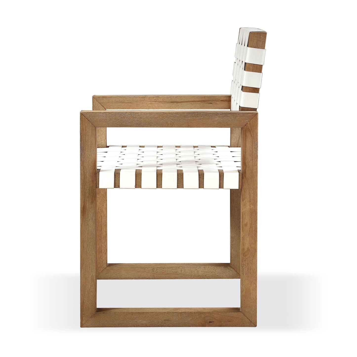 Modus One Woven Leather and Solid Wood Dining Arm Chair in White and Bisque