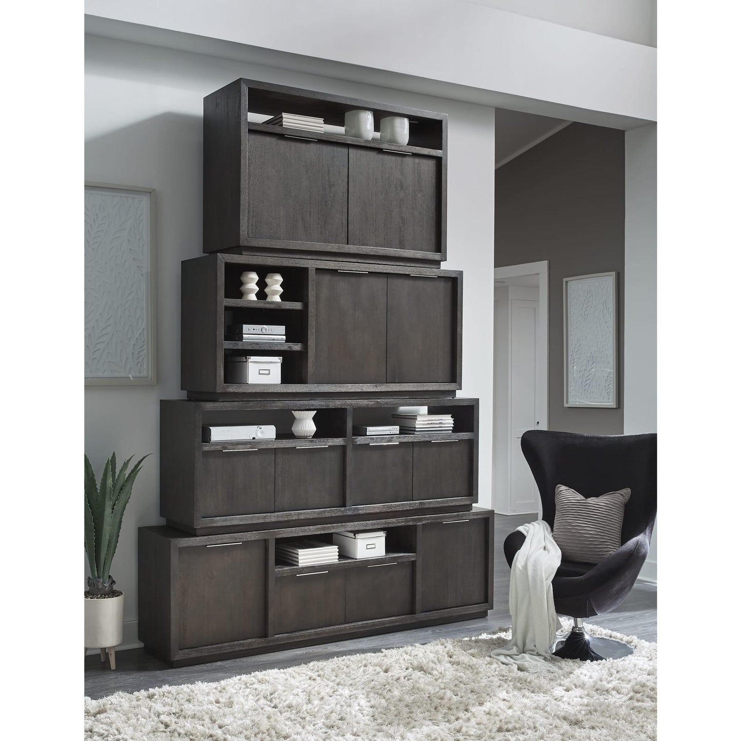Modus Oxford 64 inch Two Drawer Two Shelf Media Console in Basalt Grey