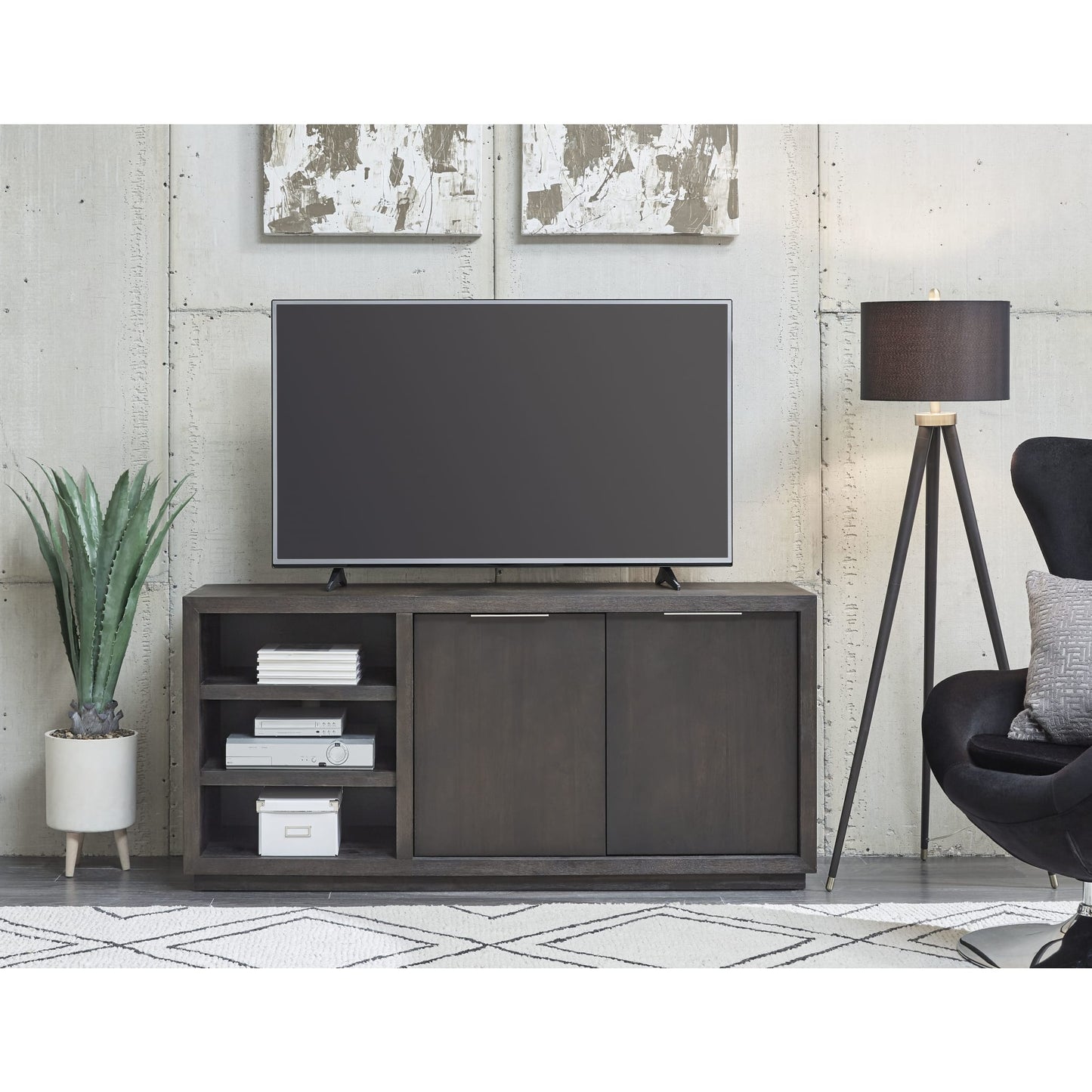 Modus Oxford 64 inch Two Drawer Two Shelf Media Console in Basalt Grey