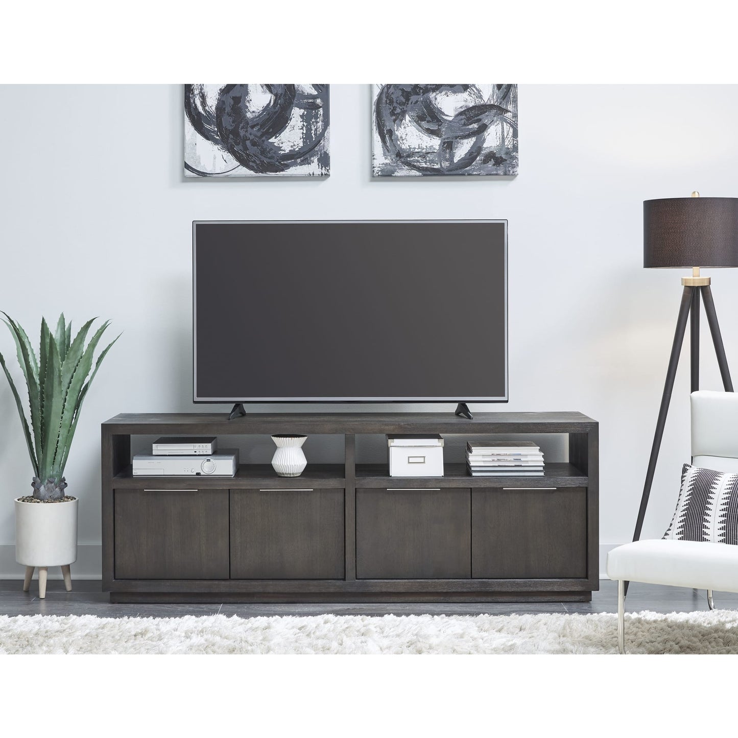 Modus Oxford Solid Wood 74 inch Media Console in Basalt Grey