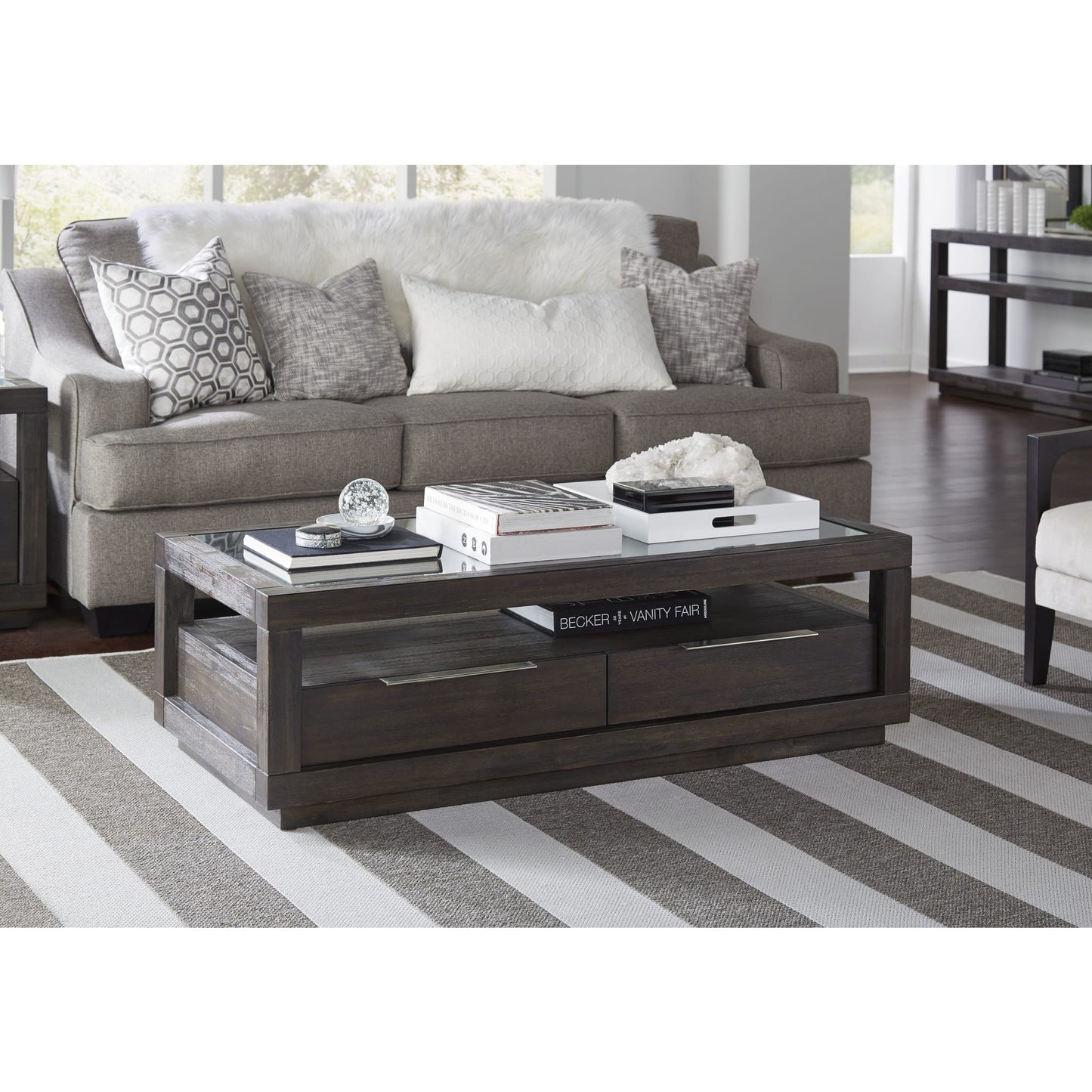Modus Modus Oxford Two Drawer Rectangular Coffee Table in Basalt Grey