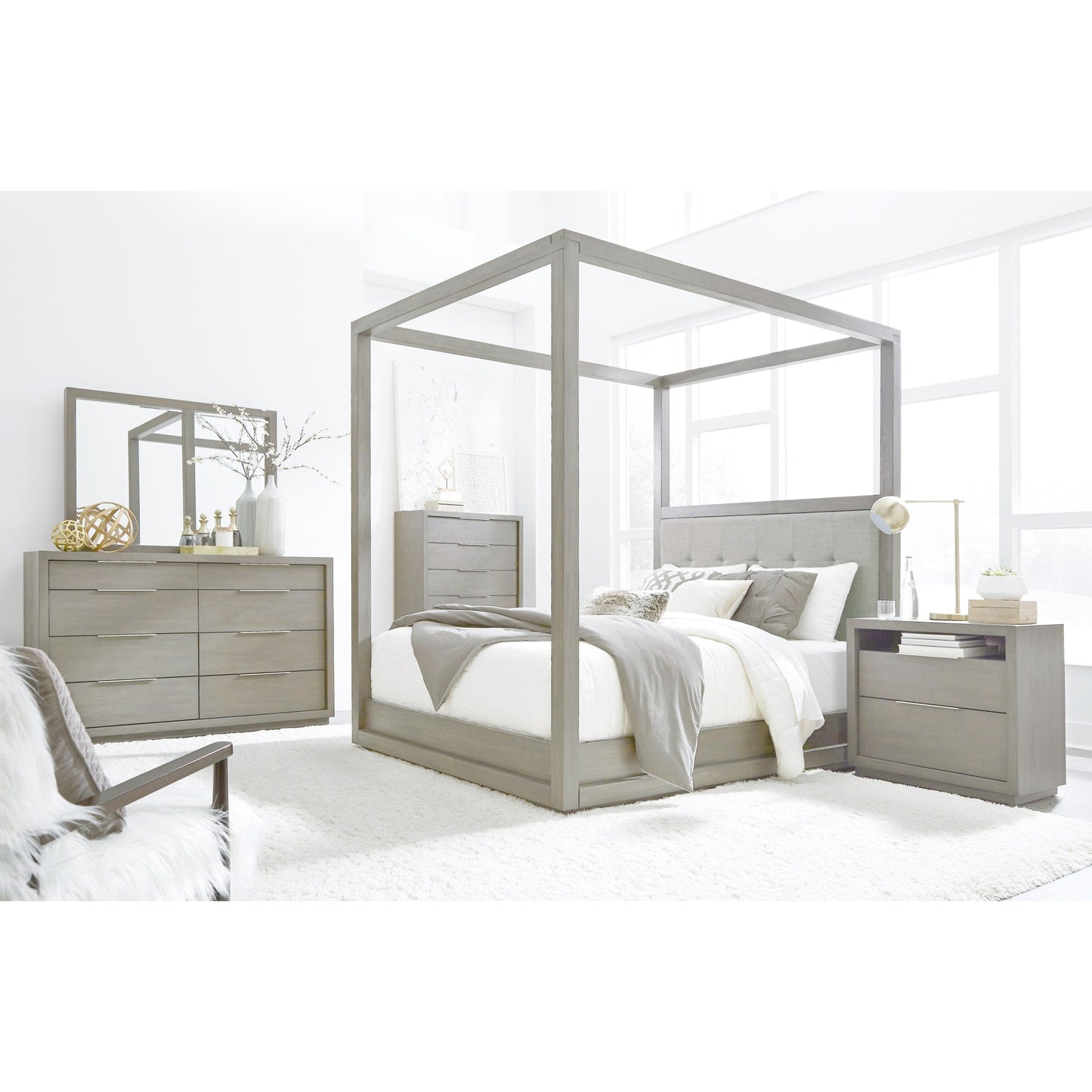 Modus Oxford Upholstered Canopy Bed in Mineral