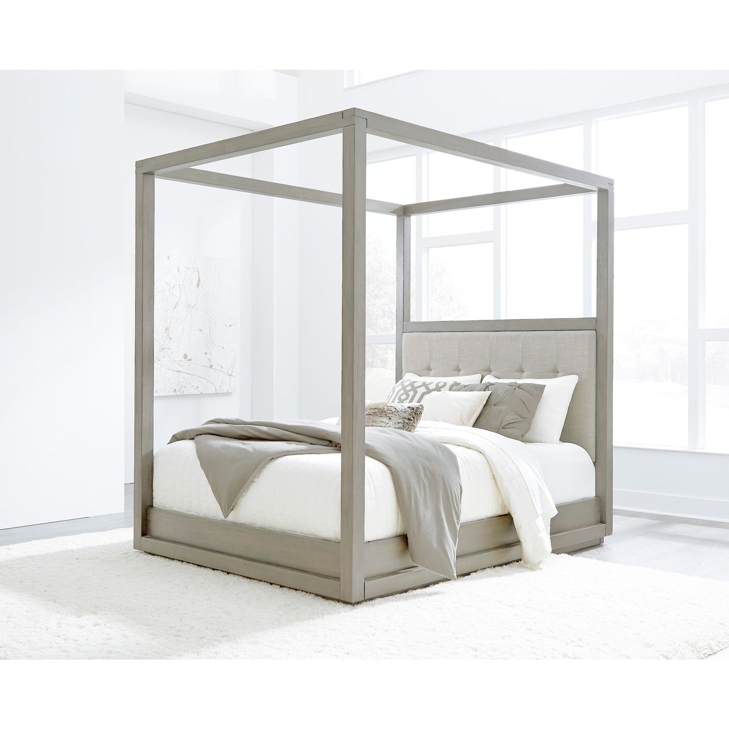 Modus Oxford Upholstered Canopy Bed in Mineral