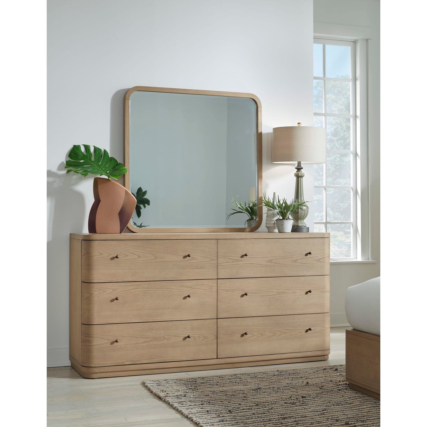 Modus Penny Beveled Glass Wall or Dresser Mirror in Buff Cream