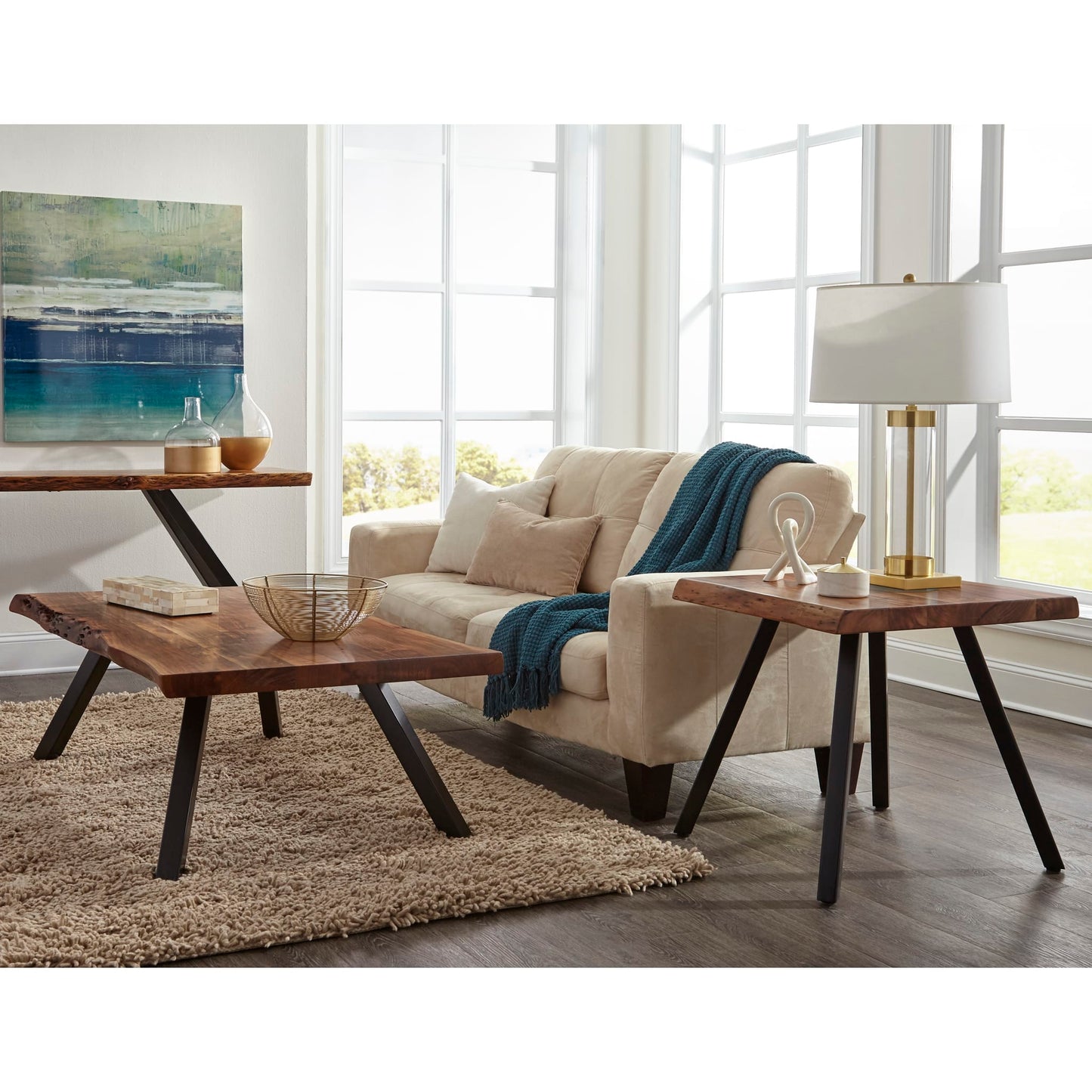 Modus Modus Reese Live Edge Solid Wood Metal Leg Coffee Table in Natural Acacia