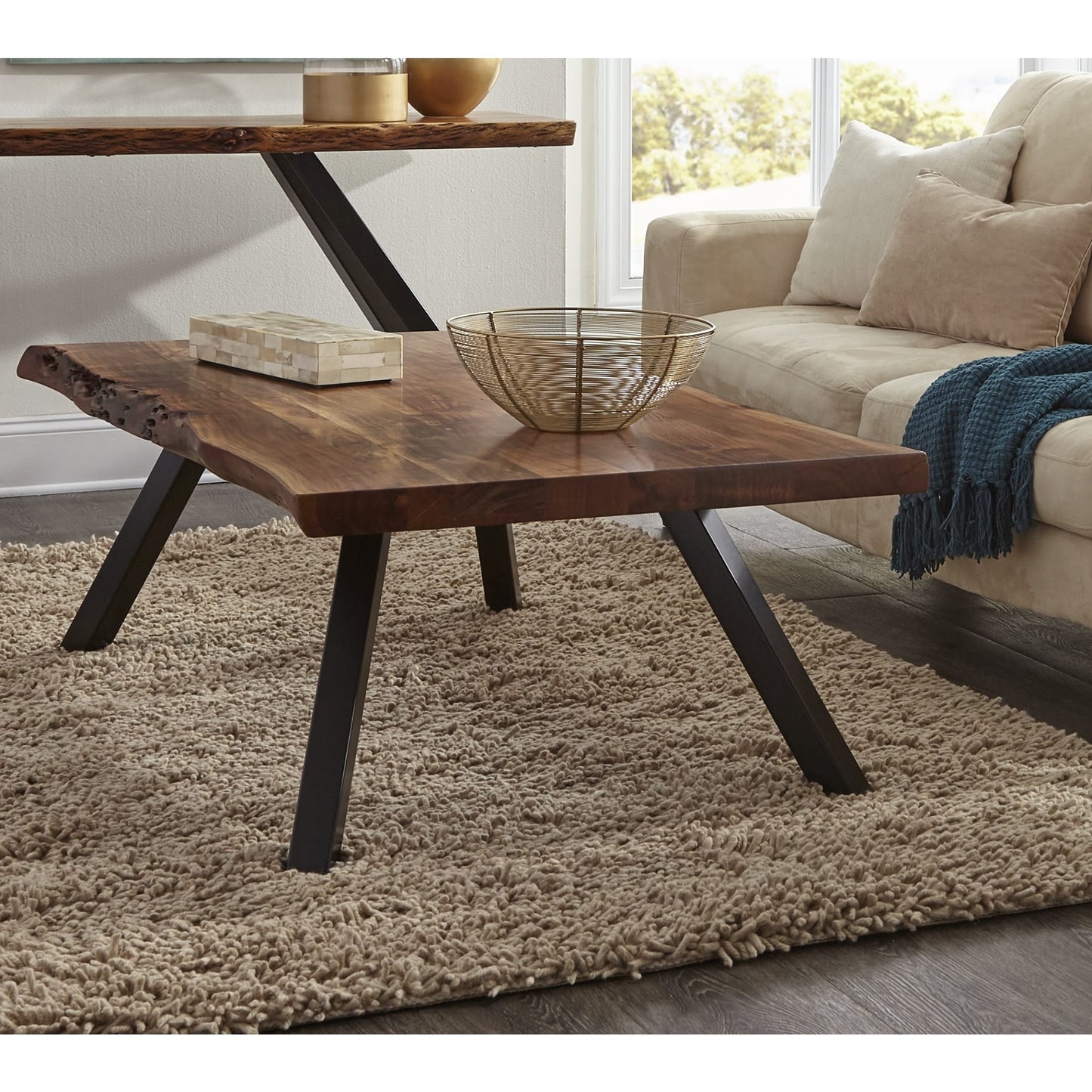 Modus Modus Reese Live Edge Solid Wood Metal Leg Coffee Table in Natural Acacia