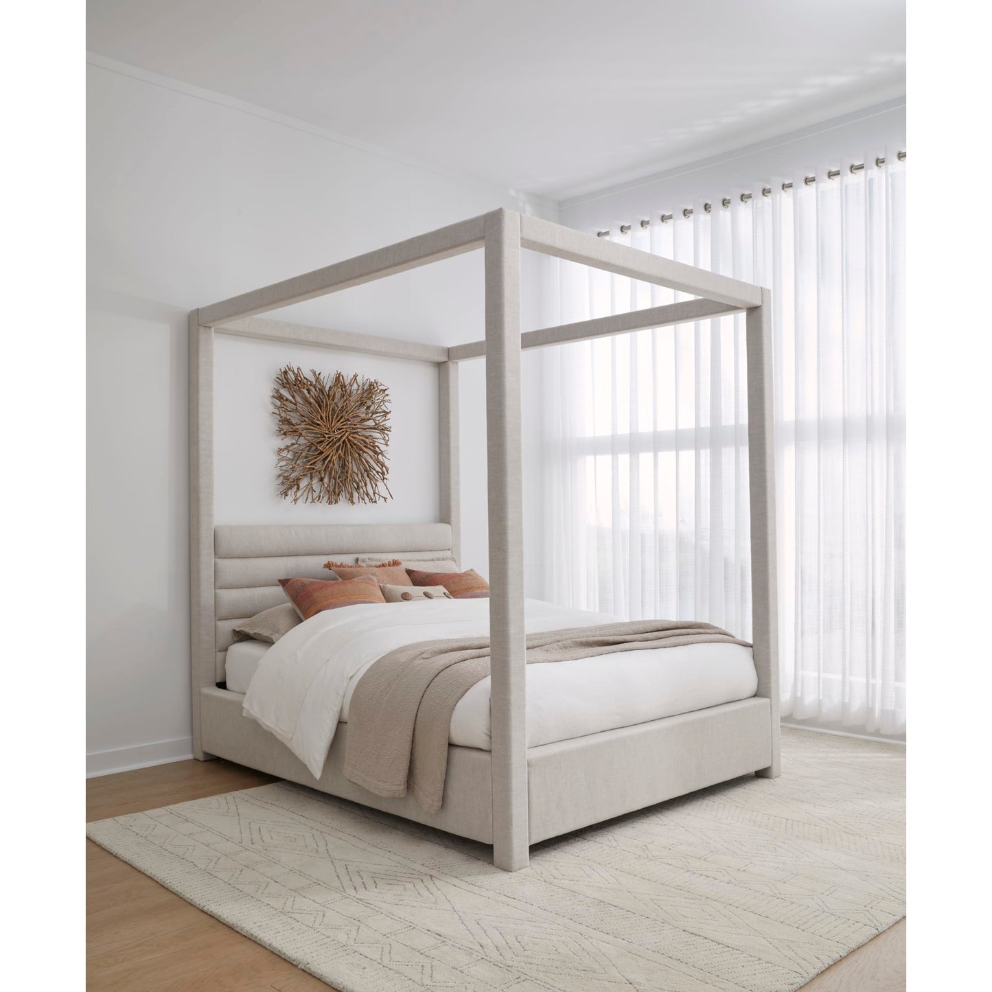 Modus Rockford Upholstered Canopy Bed in Turtle Dove Linen