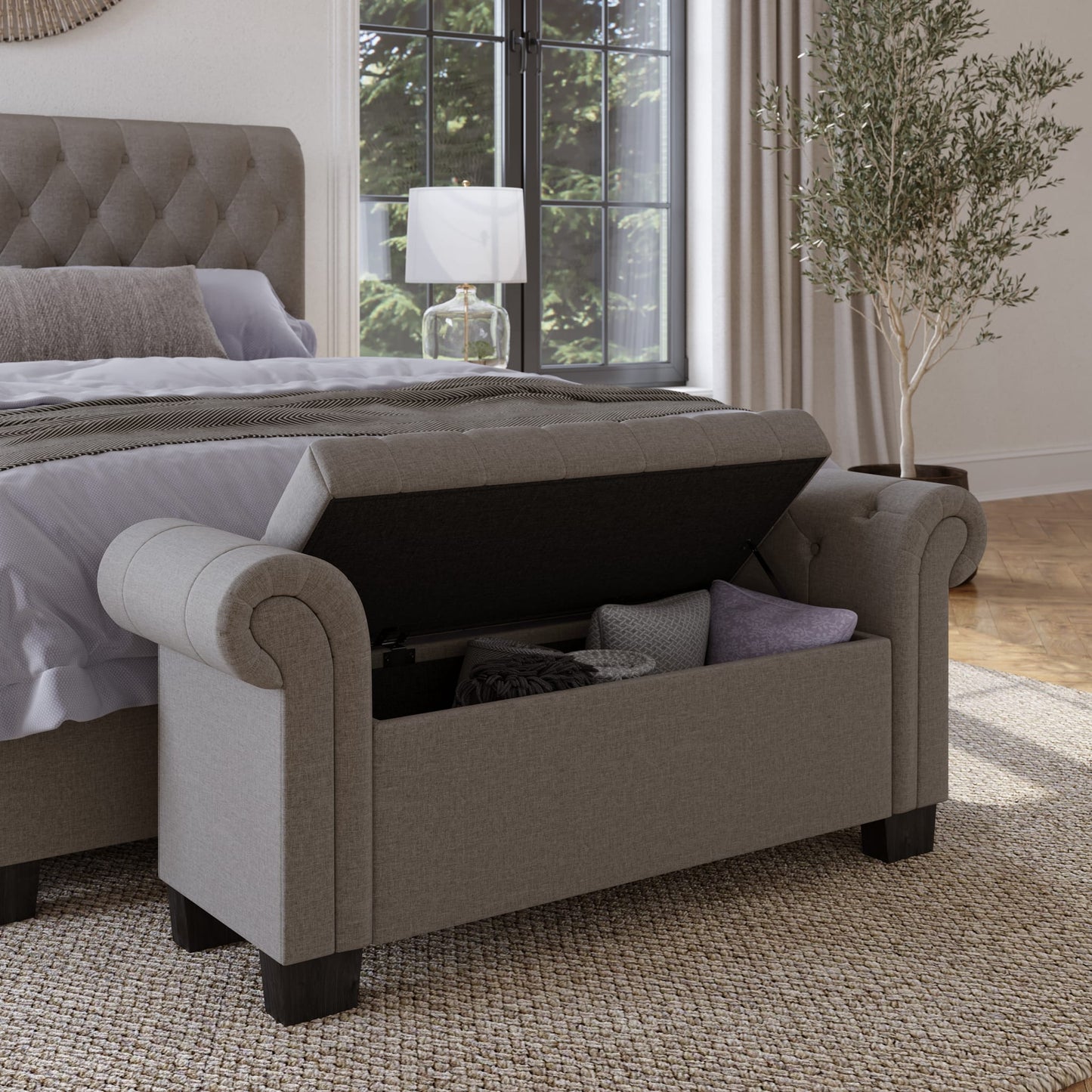 Modus Royal Rolled Arm Storage Bench in Dolphin Linen