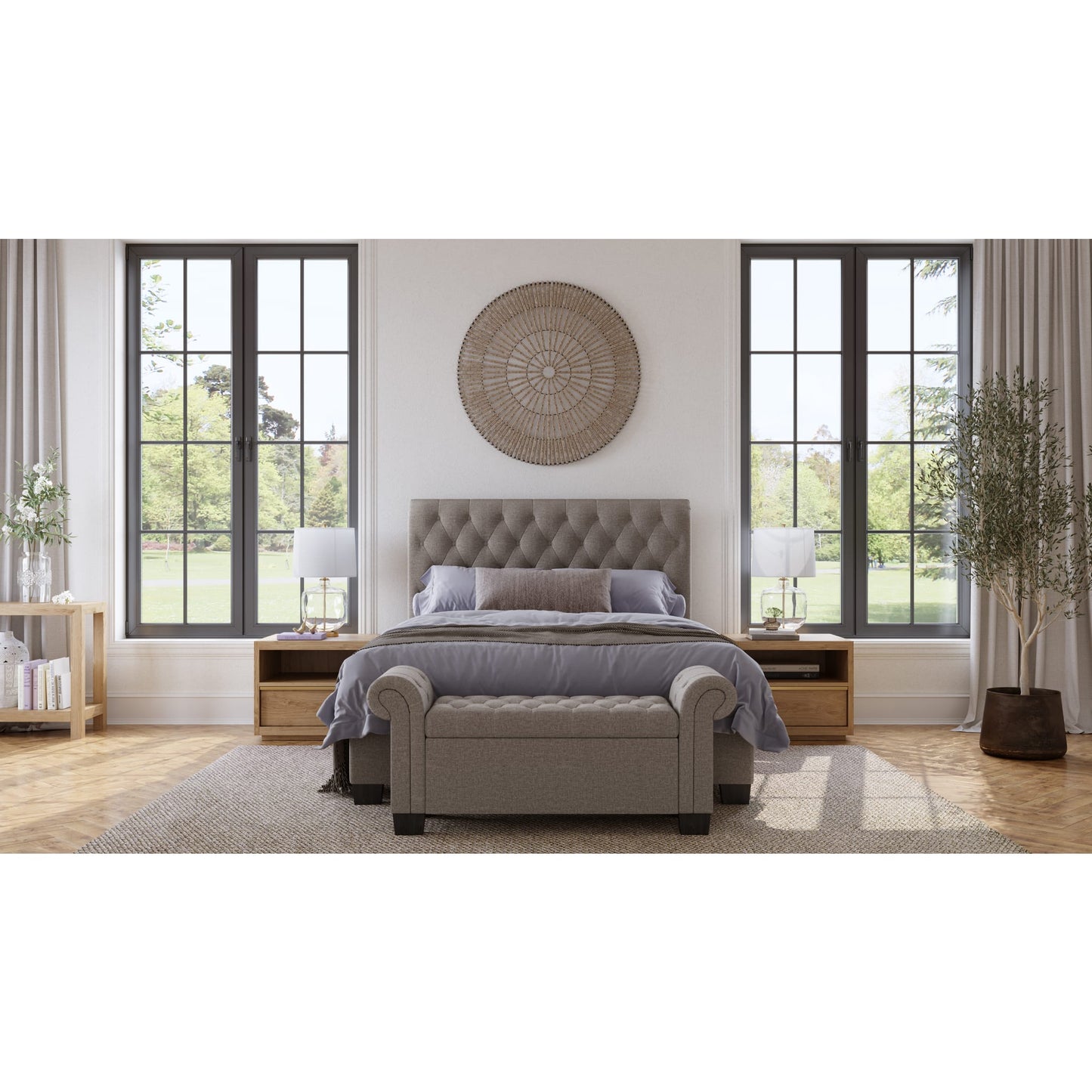 Modus Royal Rolled Arm Storage Bench in Dolphin Linen