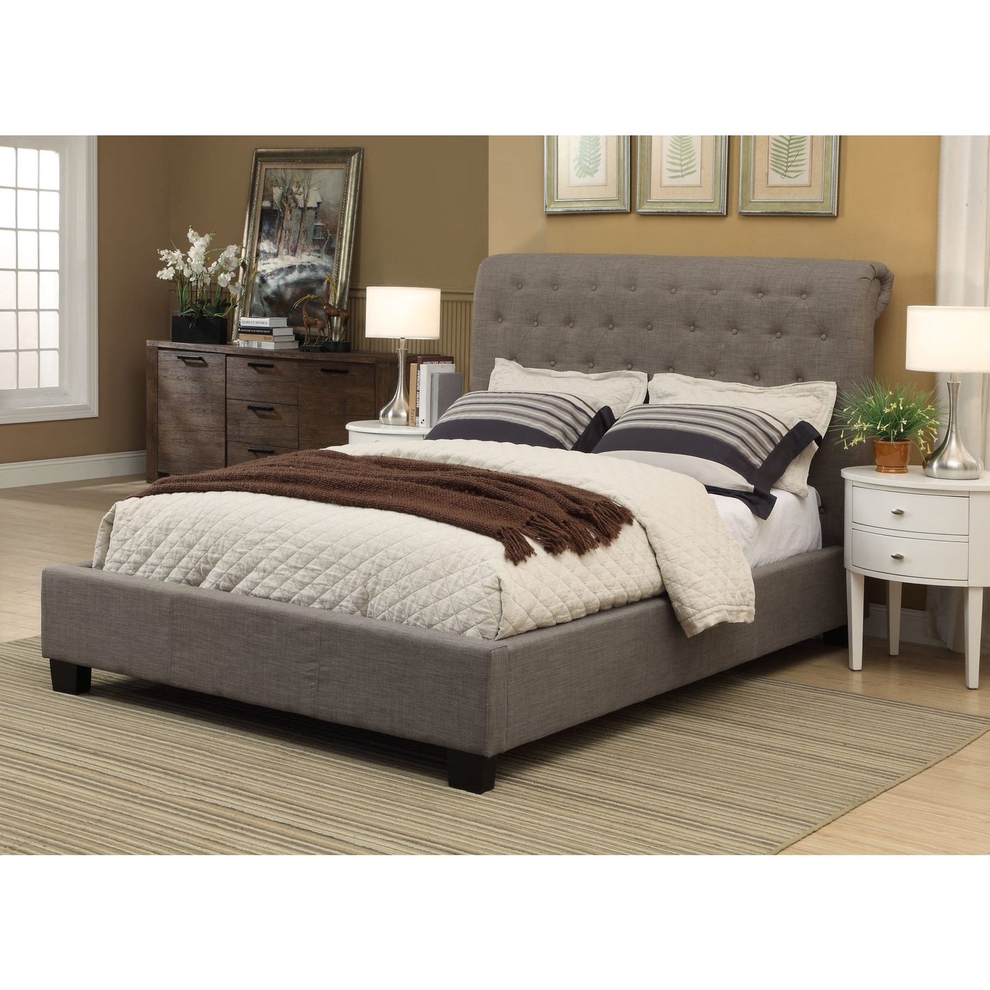 Modus Royal Tufted Platform Bed in Dolphin Linen