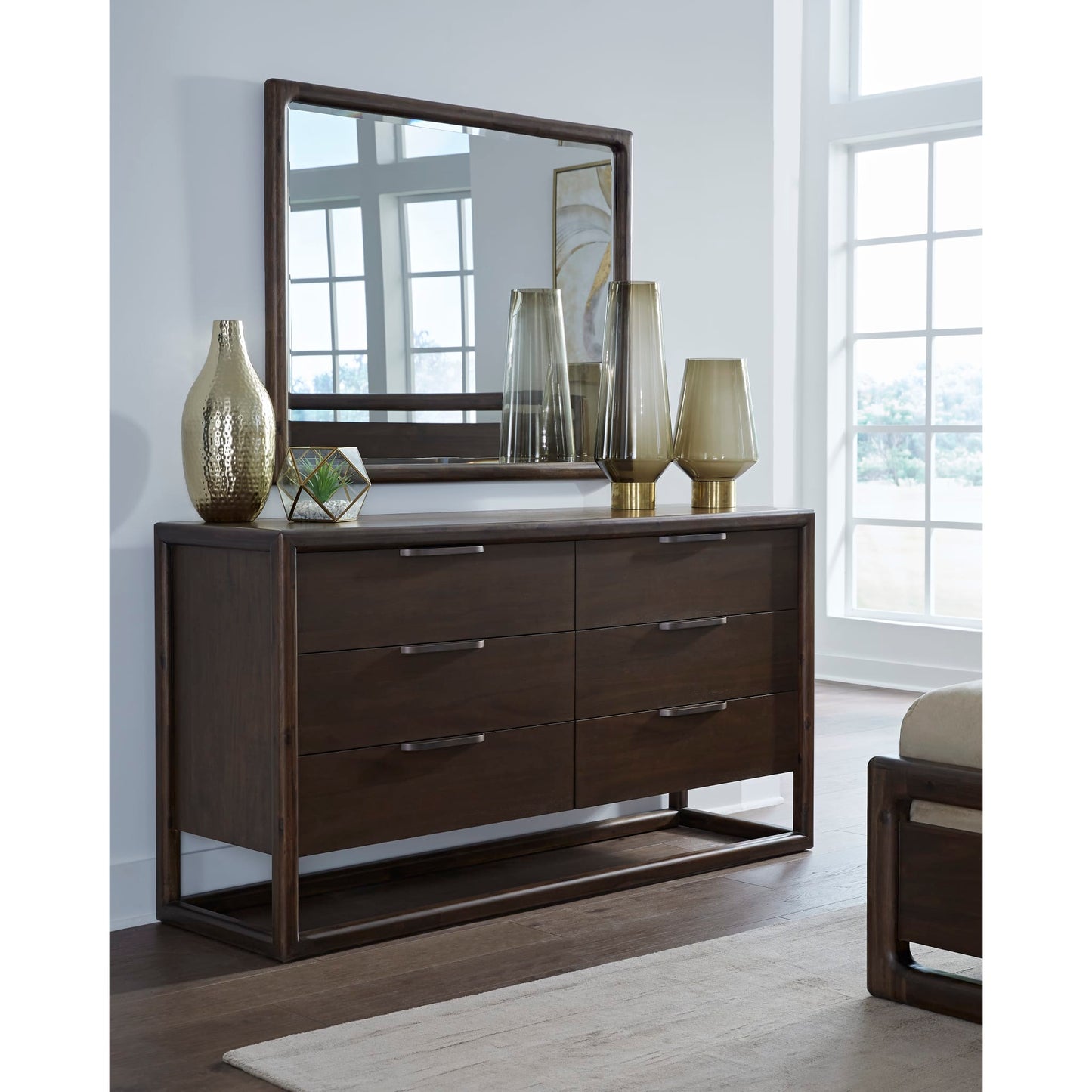 Modus Sol Six Drawer Acacia Wood Dresser in Brown Spice
