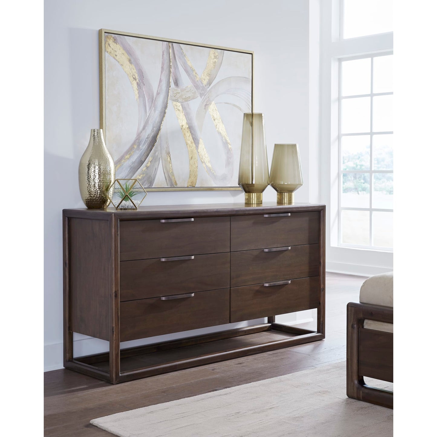 Modus Sol Six Drawer Acacia Wood Dresser in Brown Spice