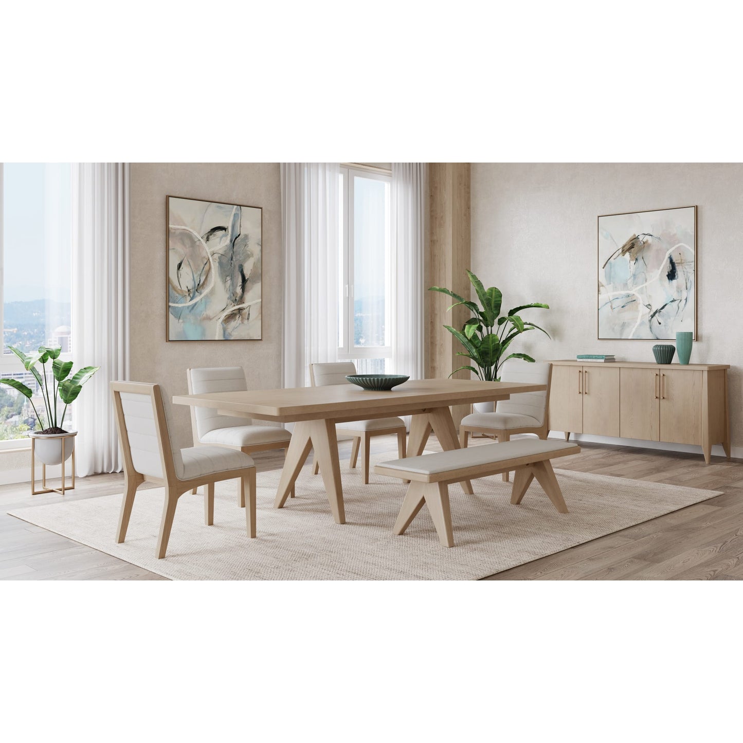 Modus Sumire Upholstered Bench in Ginger and Natural Linen